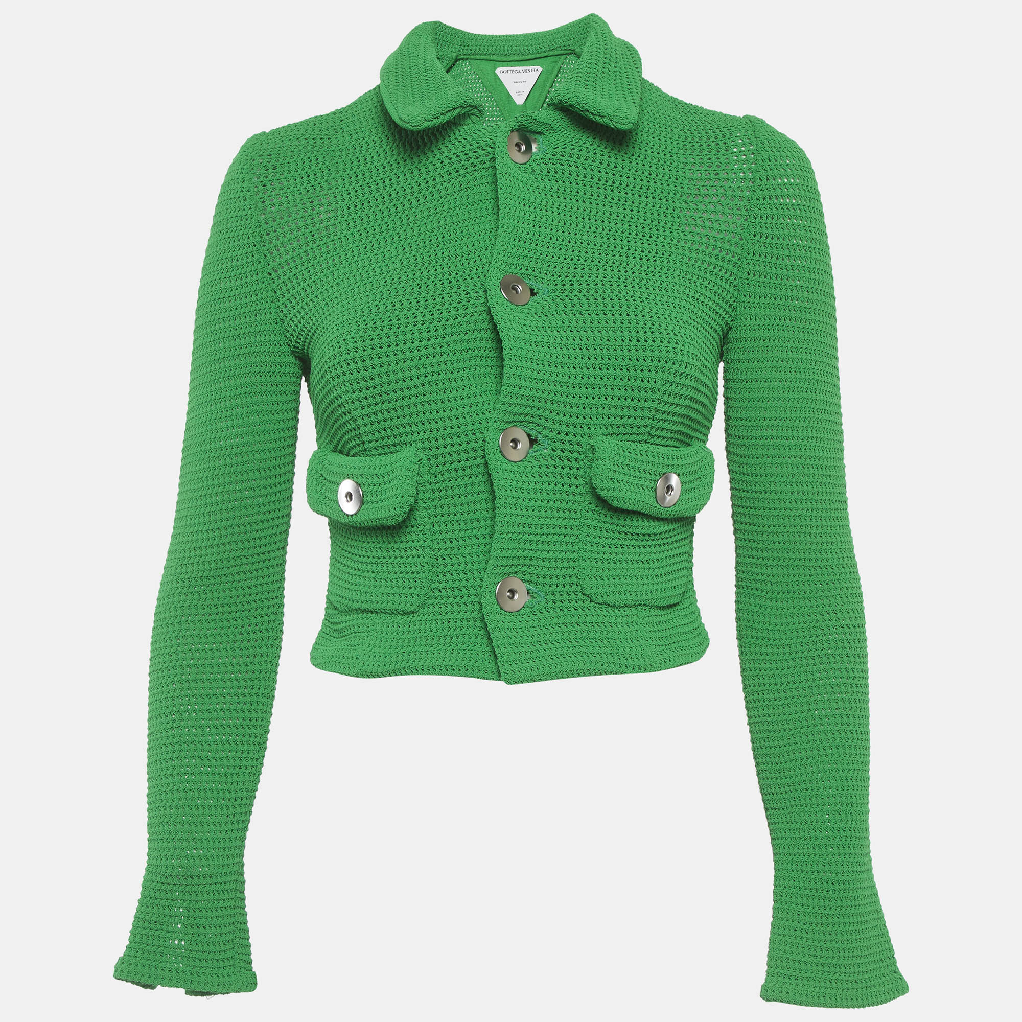 Bottega Veneta Green Crochet Knit Cardigan XS