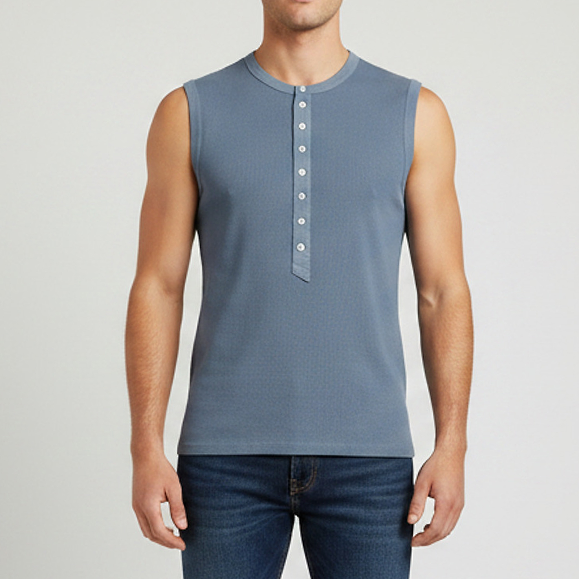 Balenciaga Blue Jersey Sleeveless Henley Tank Top XL
