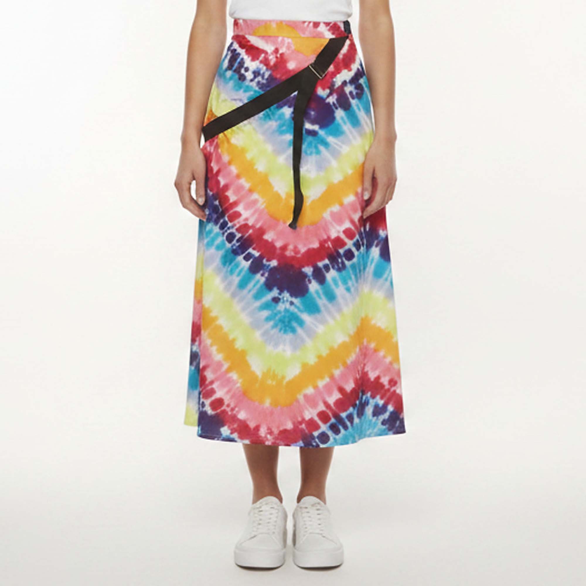 Kenzo Multicolor Tie-Dye Print Satin Draped Midi Skirt S