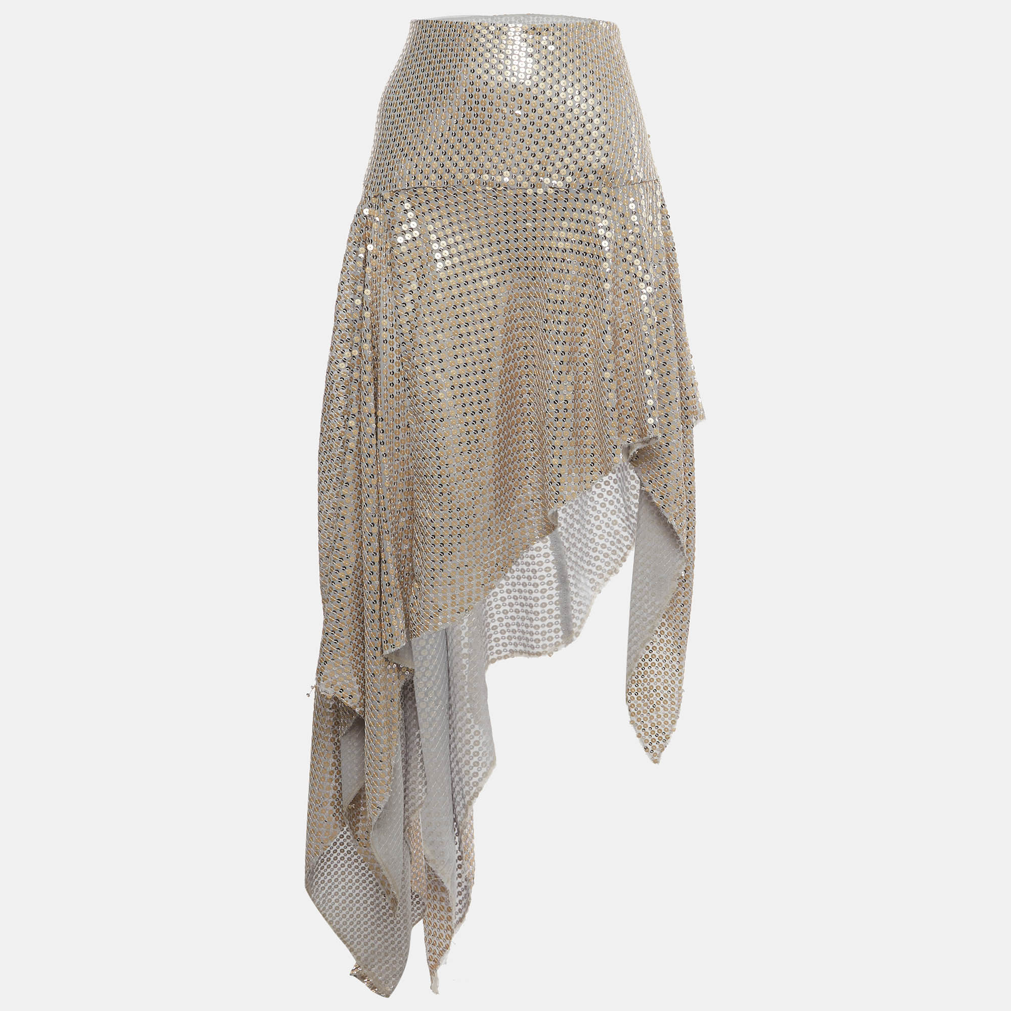 Siedr&eacute;s Grey Sequin Embellished Chiffon Grazia Asymmetric Skirt S SIEDRÉS