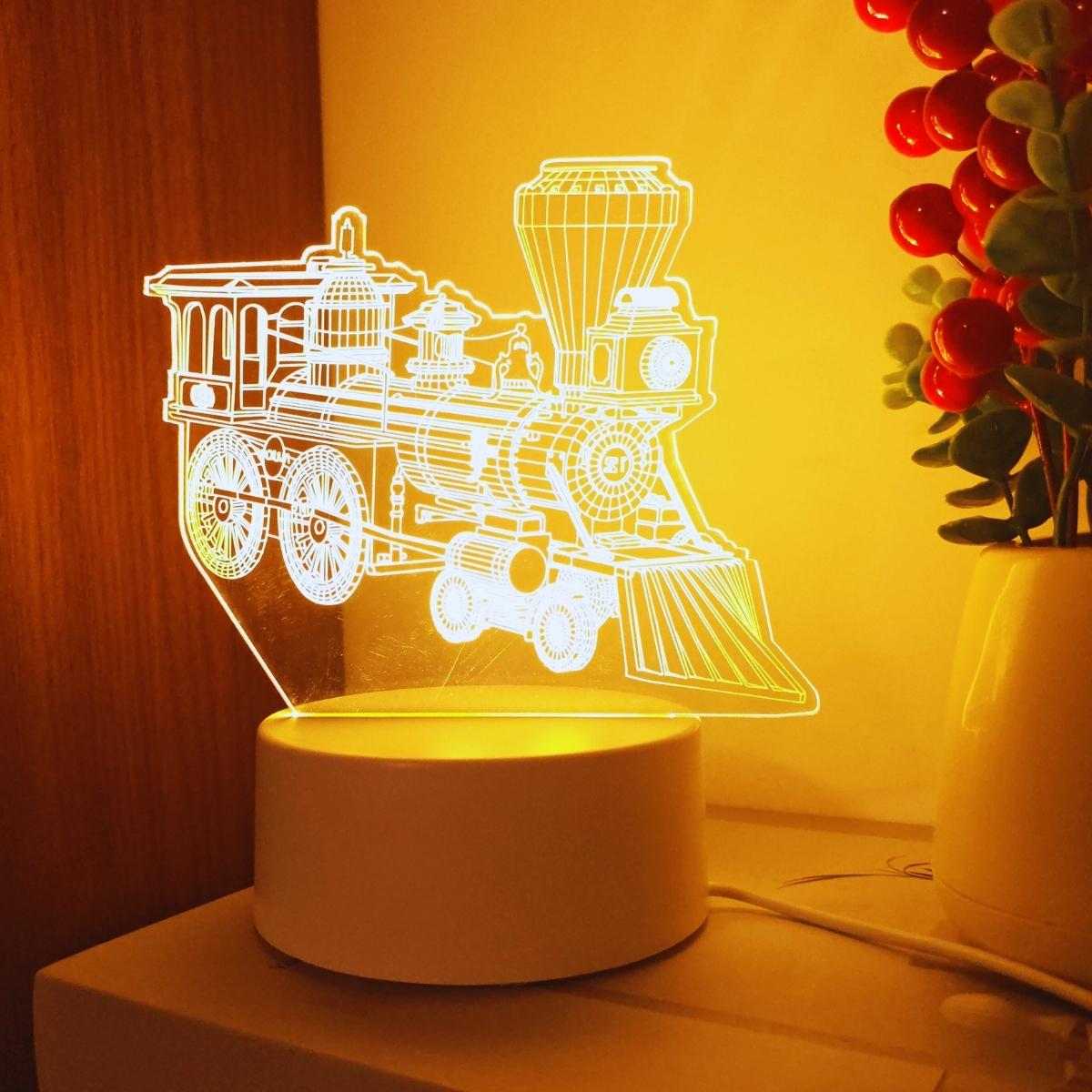 Ретро паровоз 3D ночник, USB монохромный теплый свет, очень подходит для спальни и украшения комнаты WHITE white Phone Case CSWO02