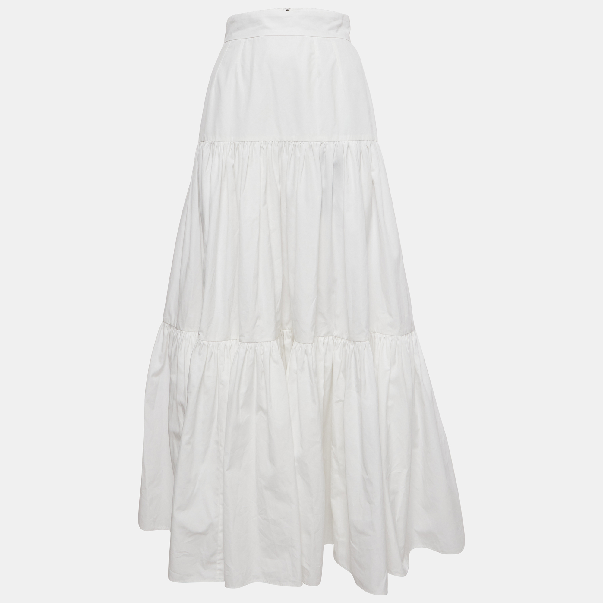 Dolce & Gabbana White Poplin Tiered Maxi Skirt XS