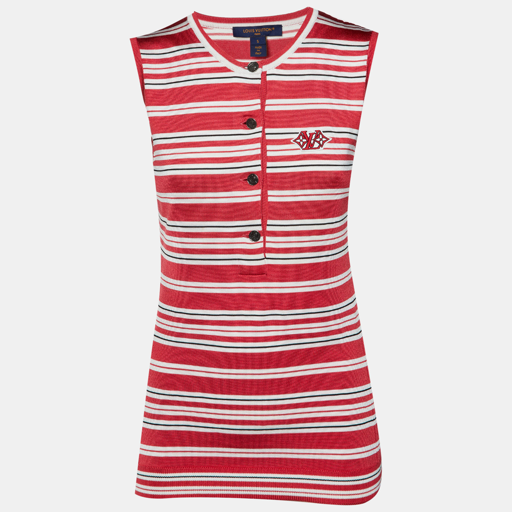 Louis Vuitton Coral Red Striped Knit Sleeveless Top S
