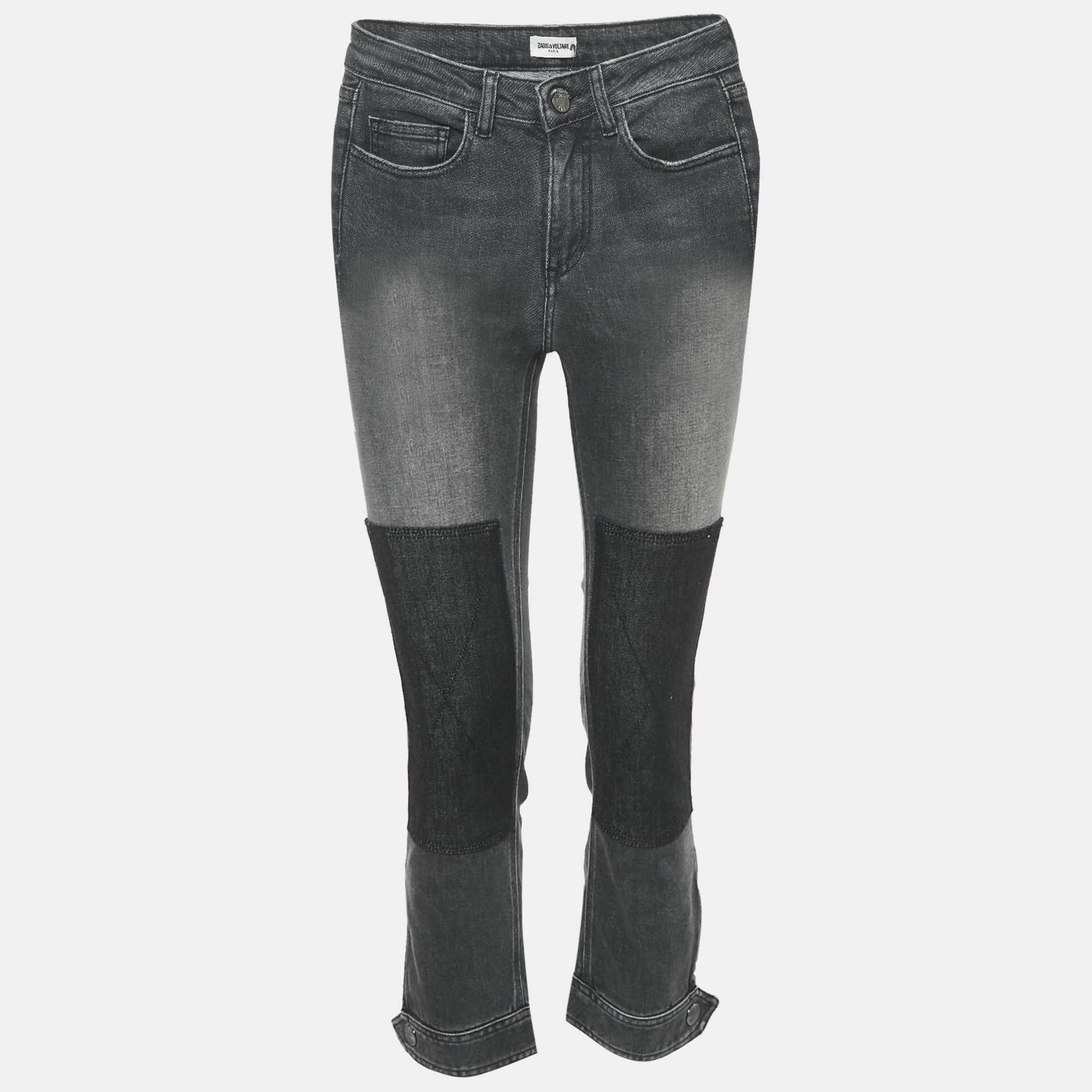 Zadig & Voltaire Grey Denim Skinny Eva Patch Jeans S Waist 25"