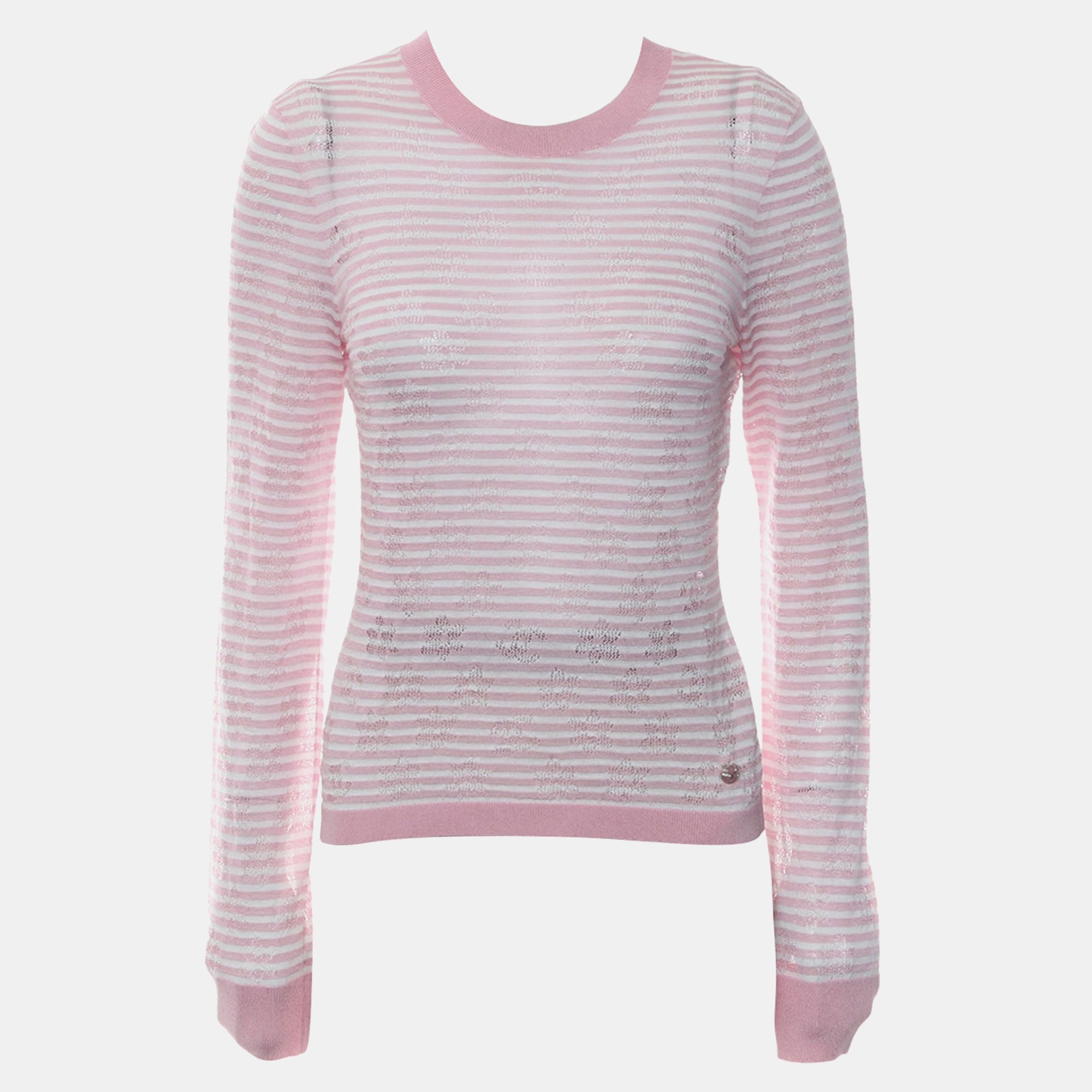 Chanel Pink Stripes Lightweight Sweater S Clothes Women