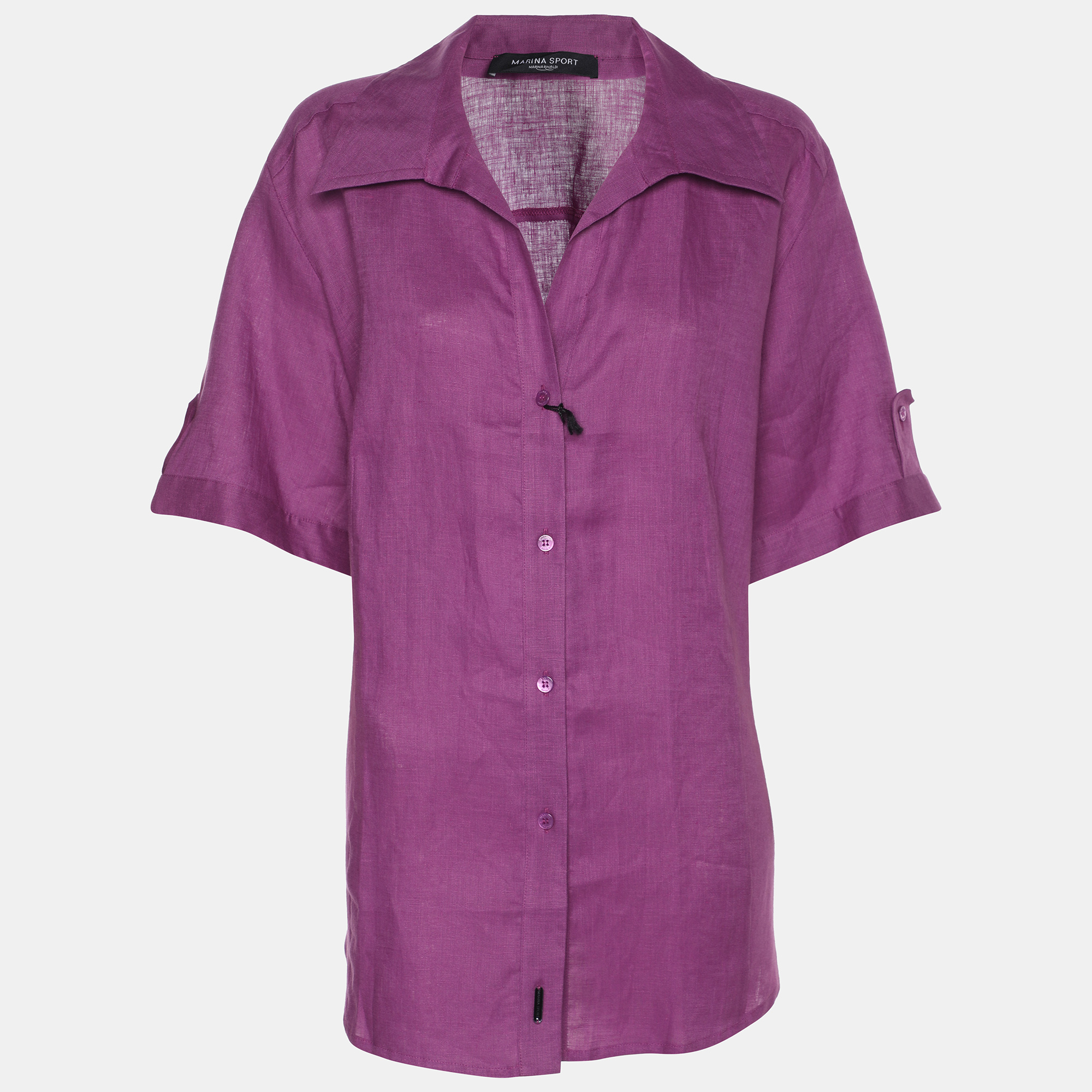 Marina Sport by Marina Rinaldi Purple Linen Short Sleeve Shirt L