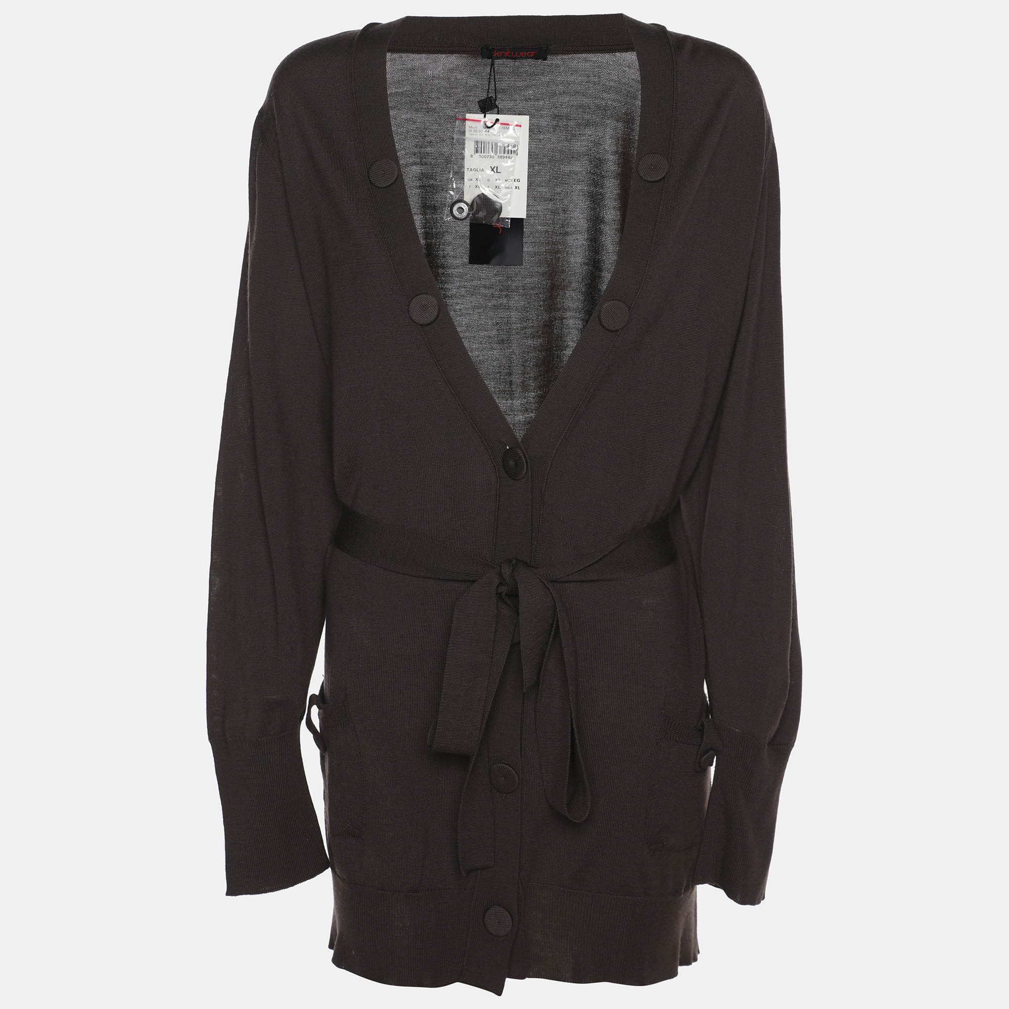 Elena Miro Brown Stretch Knit Belted Cardigan XL