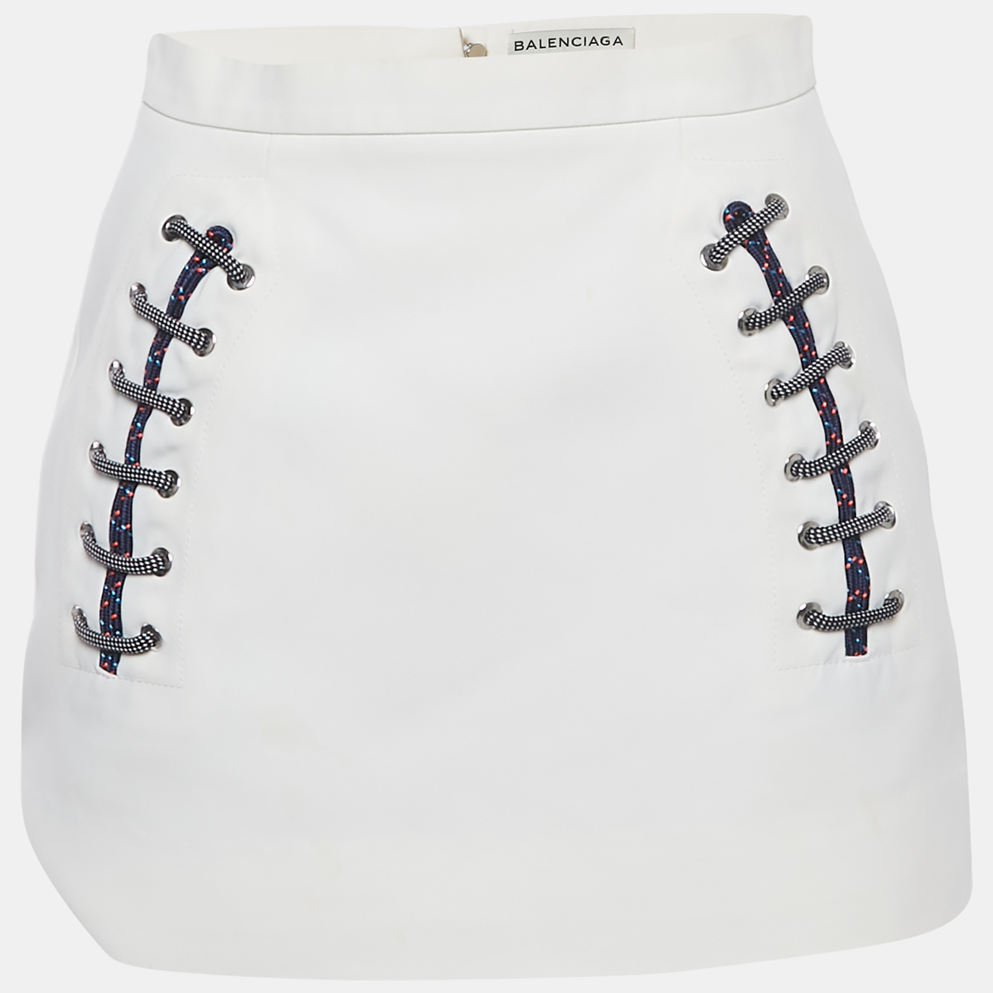 Balenciaga White Crepe Lace-Up Mini Skirt M