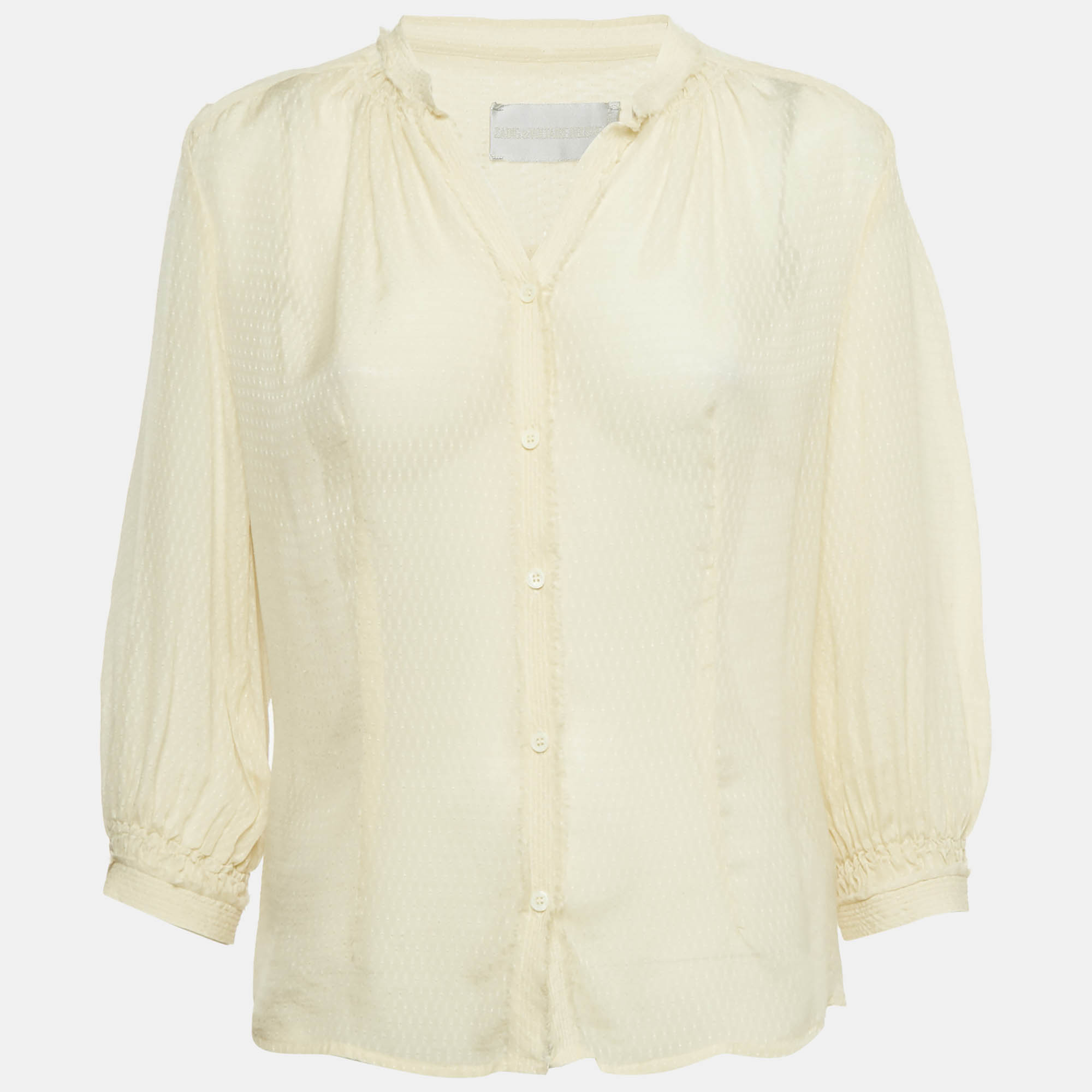 Zadig & Voltaire Deluxe Cream Patterned Silk Tack Dob Blouse S