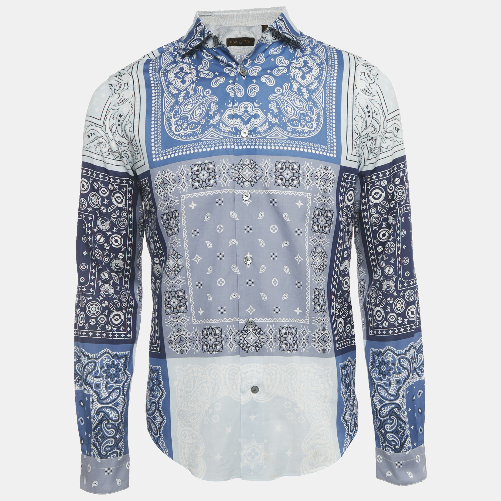 Louis Vuitton Blue Bandana Print Cotton Long Sleeve Shirt S