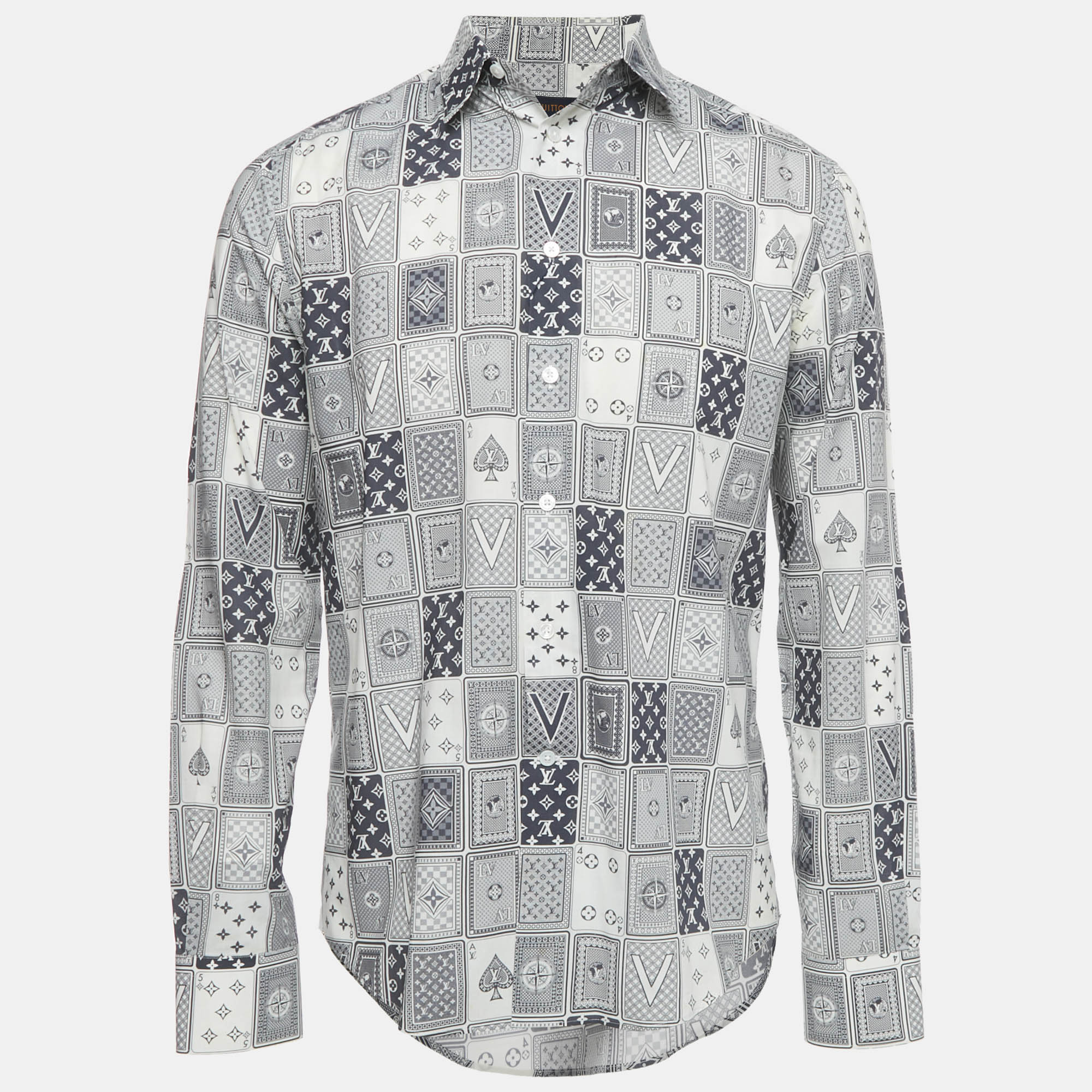 Louis Vuitton White/Blue LV Cards Print Cotton Shirt M