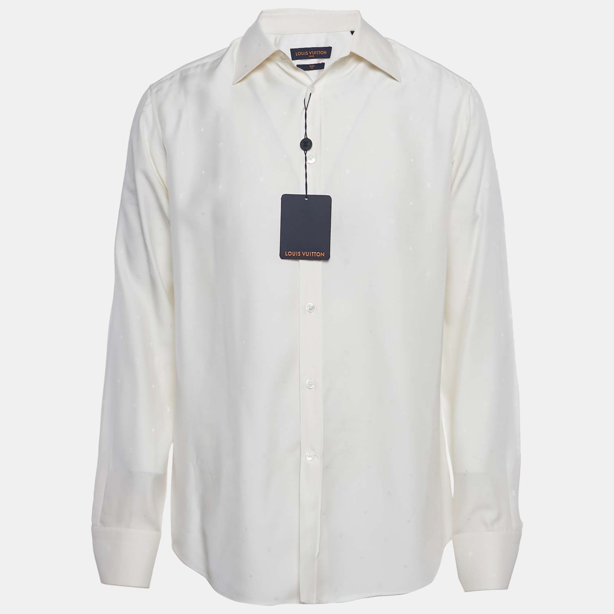 Louis Vuitton Cream Monogram Silk Long Sleeve Shirt M