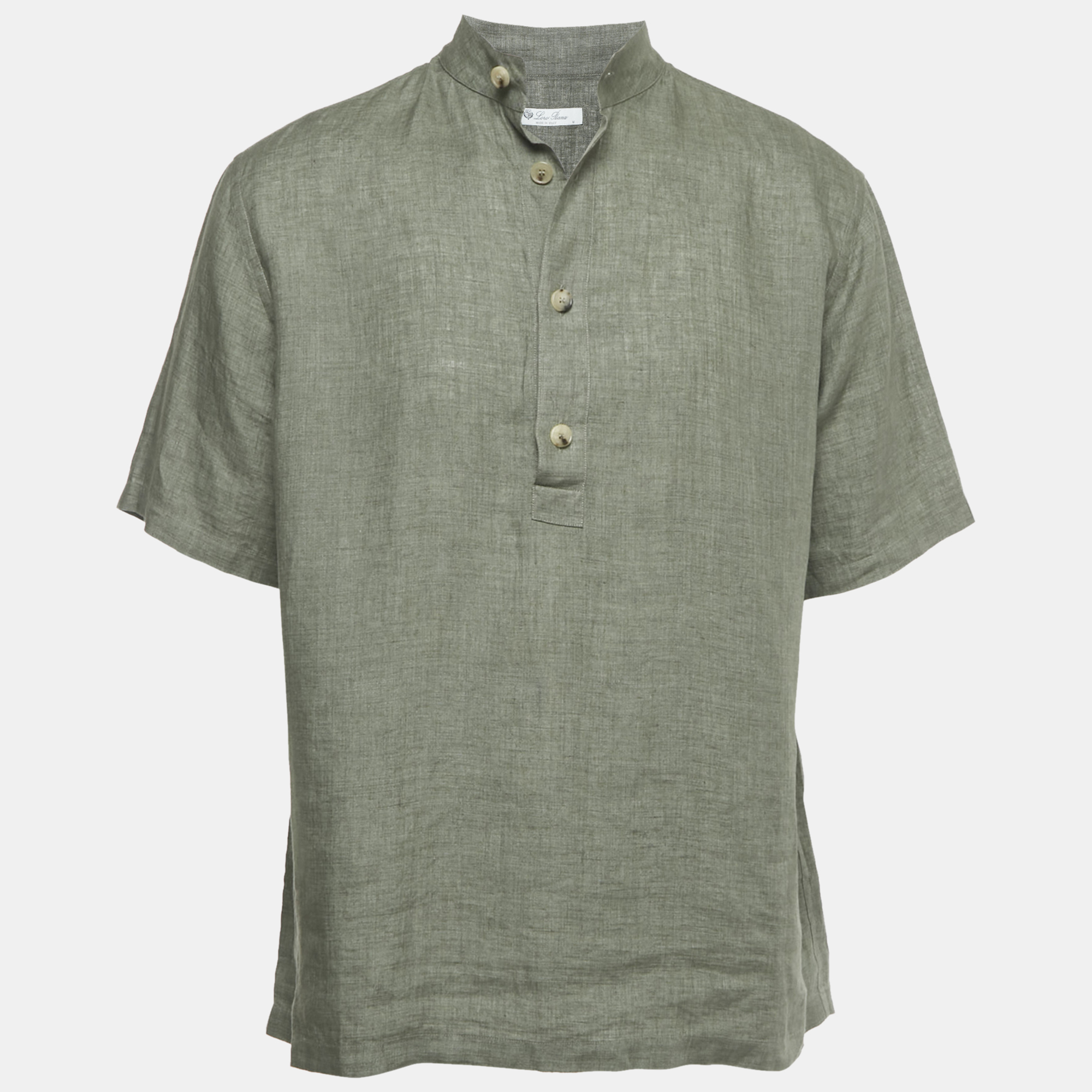 Loro Piana Sage Green Linen Hakusan Short Sleeve Shirt M