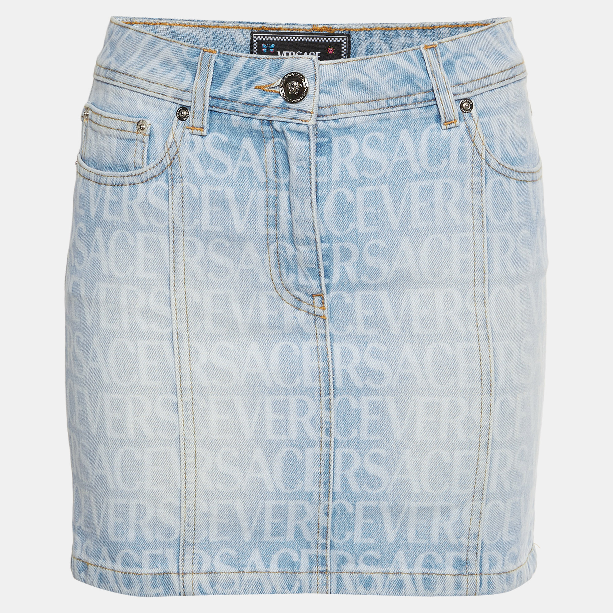Versace Blue Monogram Denim Mini Skirt S