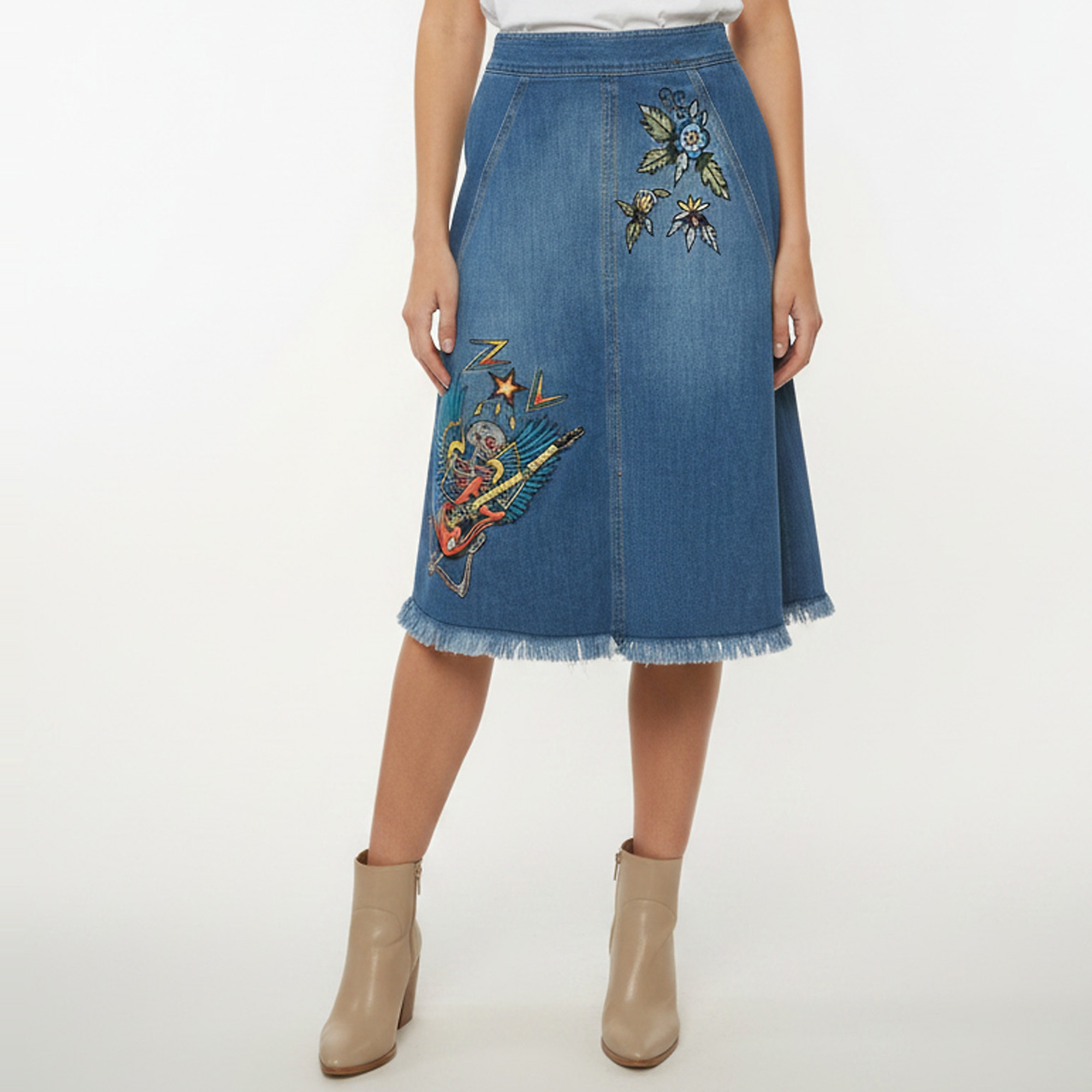 Zadig & Voltaire Blue Embroidered Denim Jamille Brode Midi Skirt S