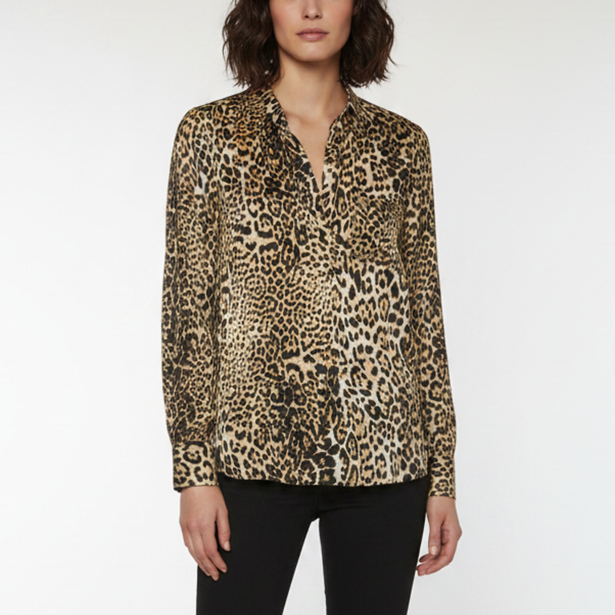 Zadig & Voltaire Black Leopard Print Satin Plunge V-Neck Tink Leo Tunic M