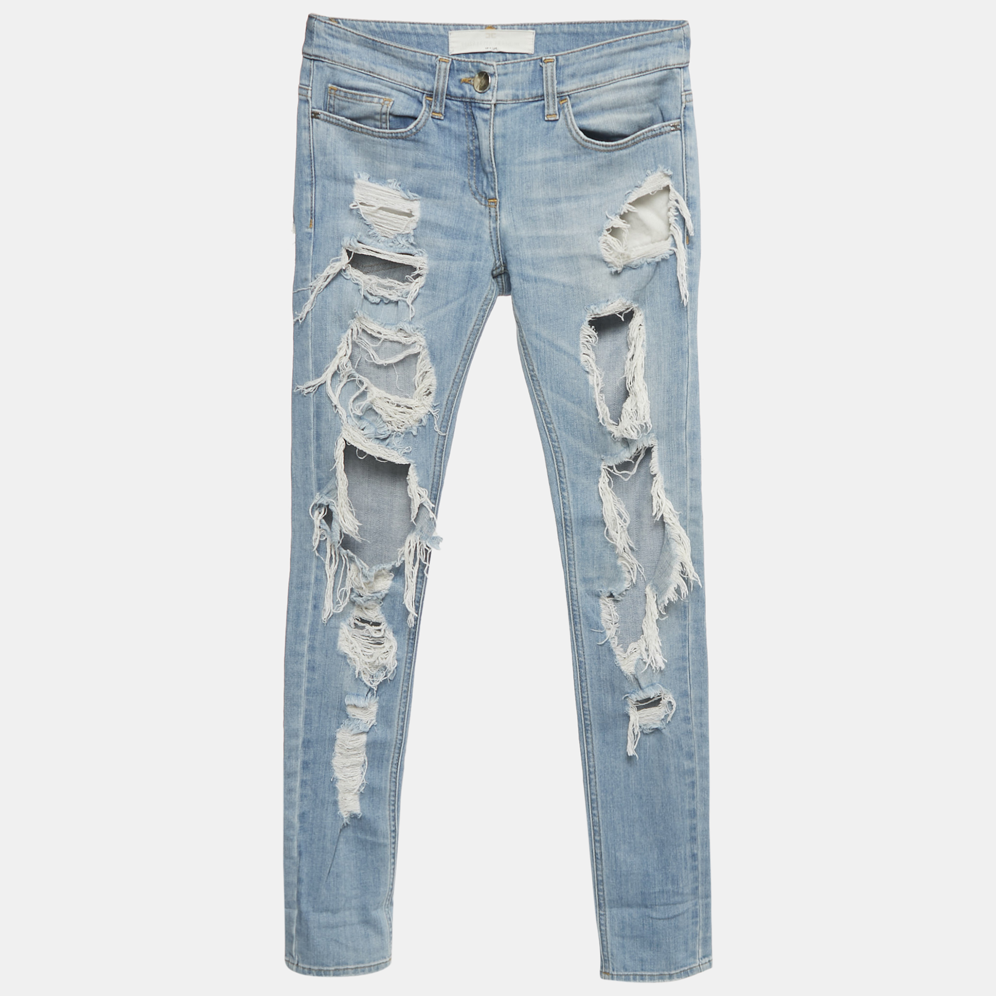 Elisabetta Franchi Blue Distressed Denim Skinny Jeans S Waist 28"