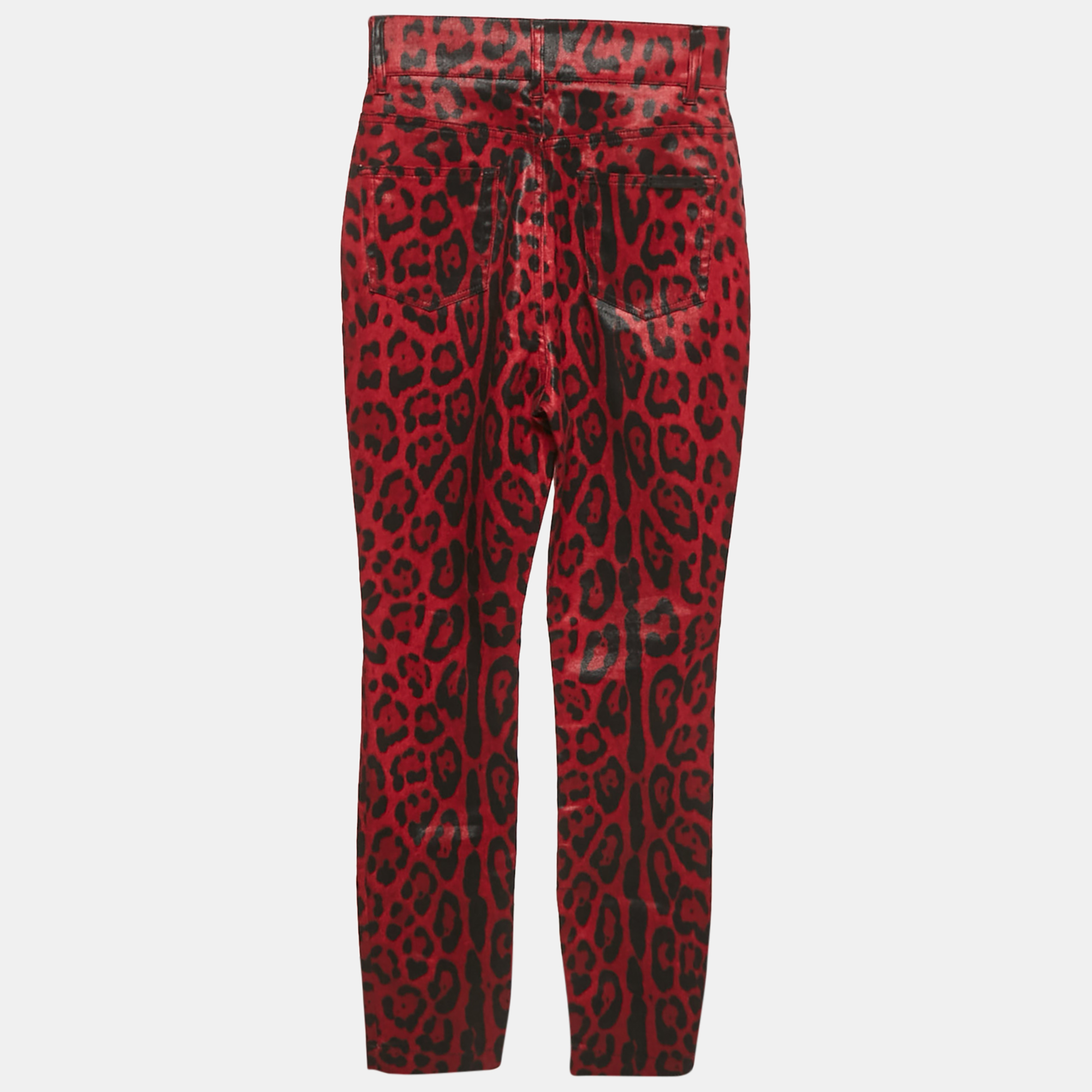 Dolce & Gabbana Red Leopard Print Cotton Drill Jeans S Waist 26"
