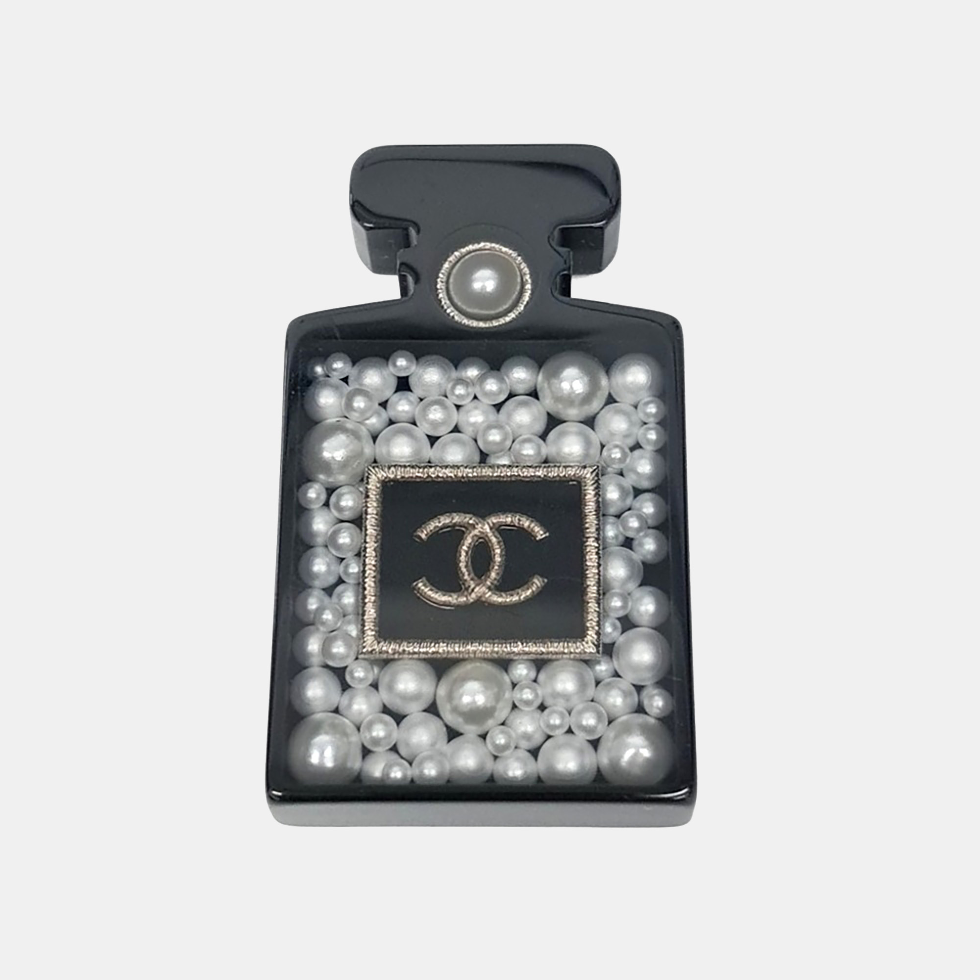 Chanel Resin And Faux Pearl Perfume Bottle Pin Brooch