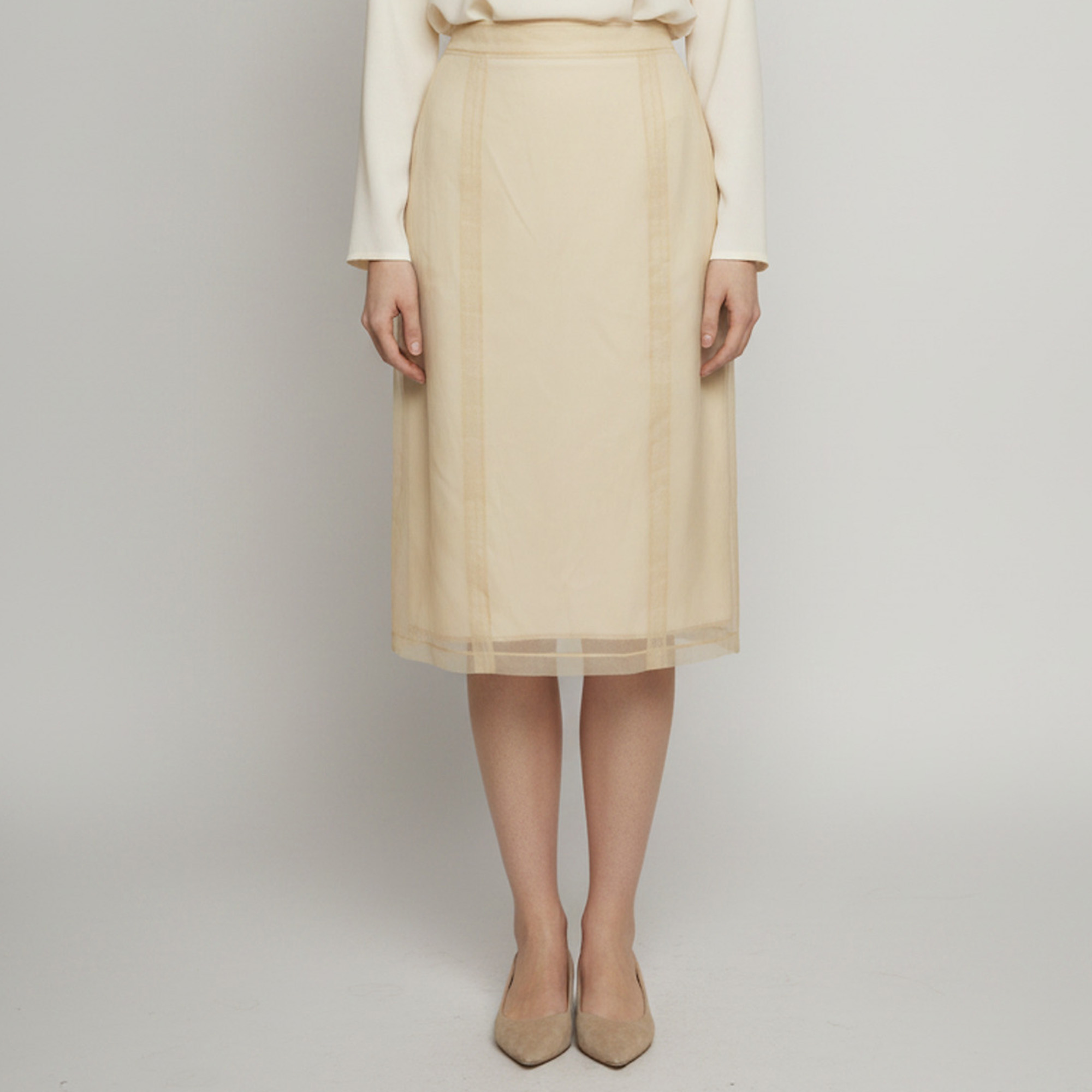 Gucci Cream Sheer Silk Organza Midi Skirt M