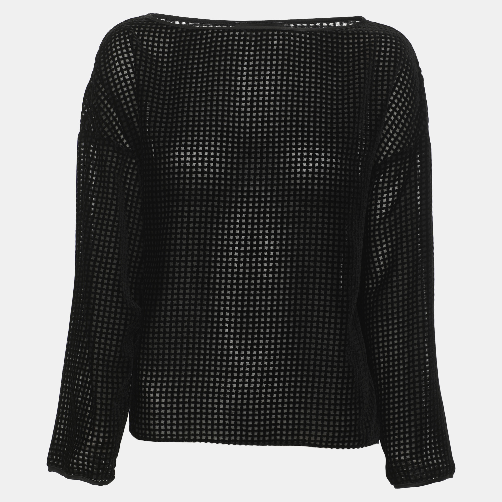 Emporio Armani Black Plaid Velvet and Mesh Tops S