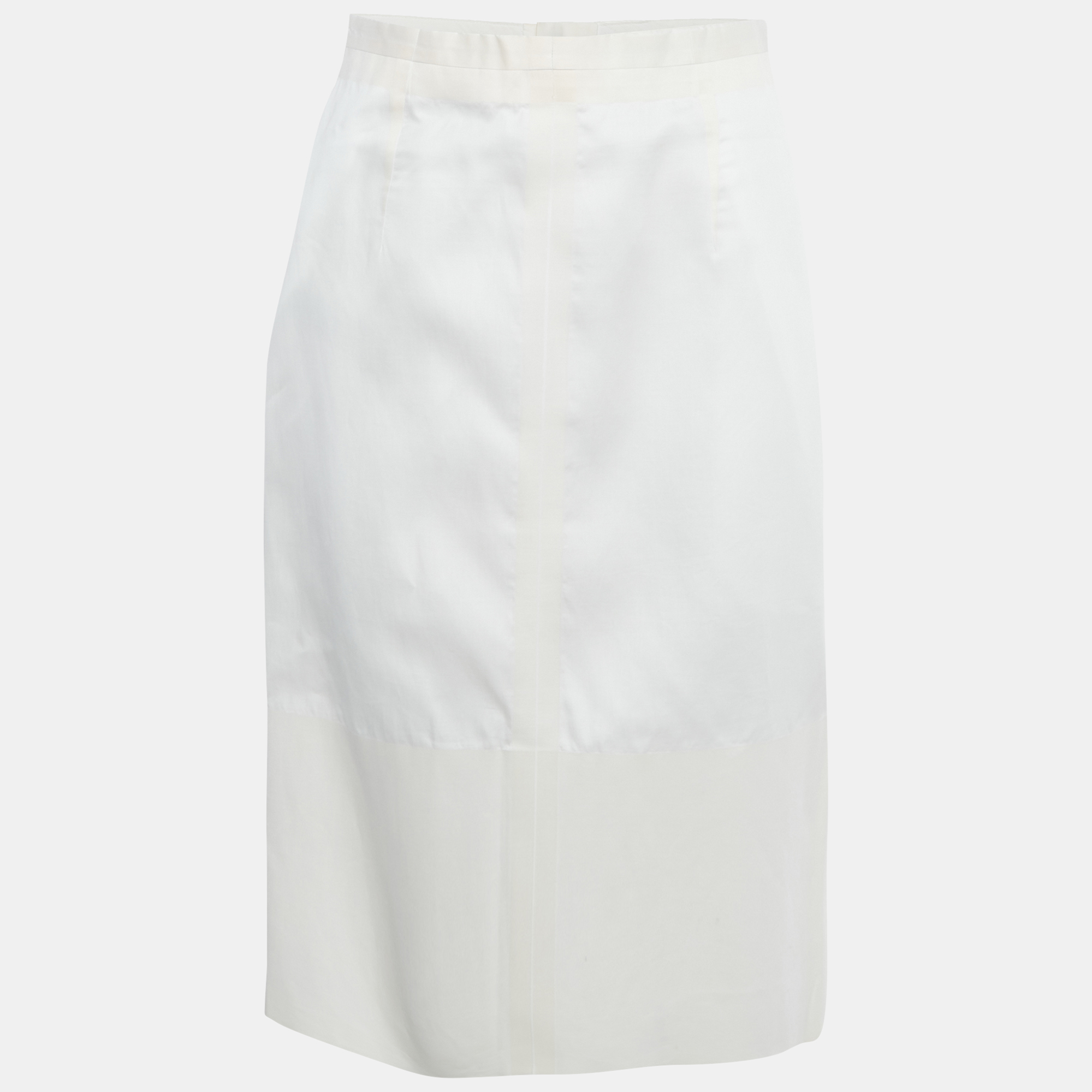 Celine White Cotton Structured Midi Skirt M