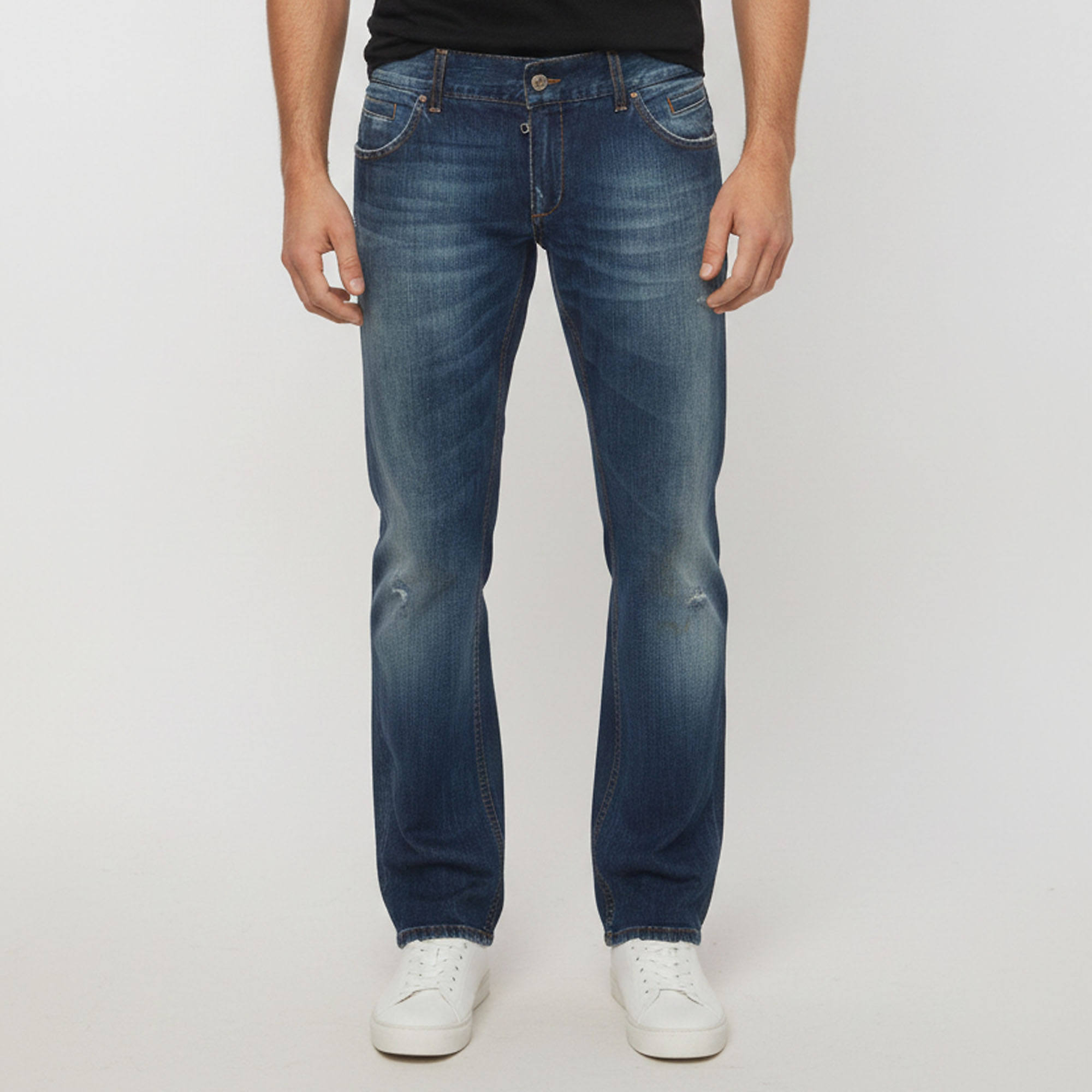 Dolce & Gabbana Denim Blue Distressed Straight Fit Jeans L/Waist 35''