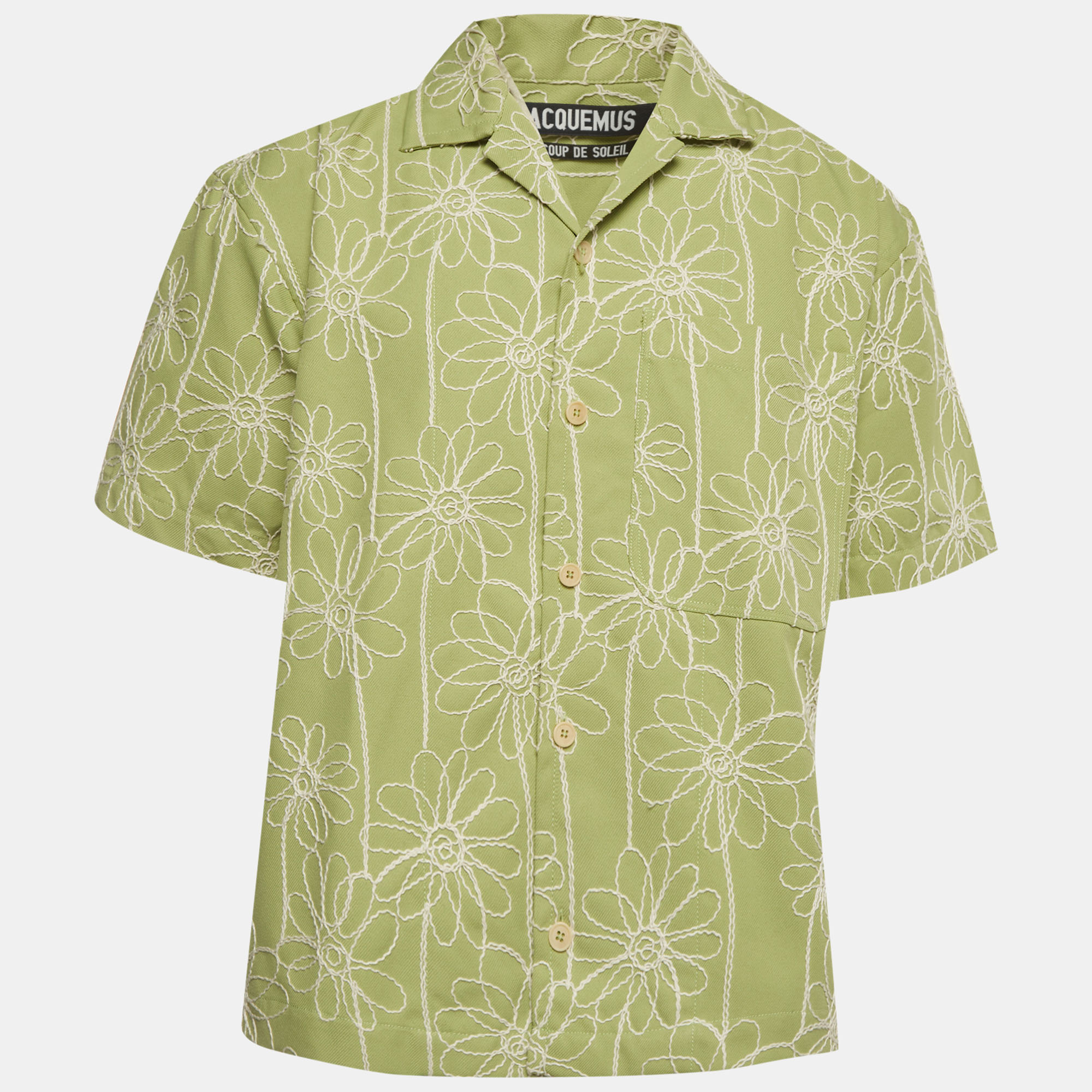 Jacquemus Green Floral Yarn Embellished Denim Shirt XL
