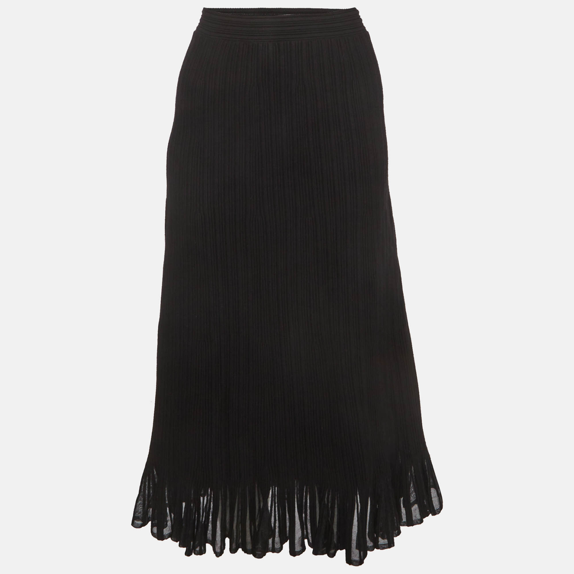 Maje Black Rib Knit Peplum Hem Midi Skirt L