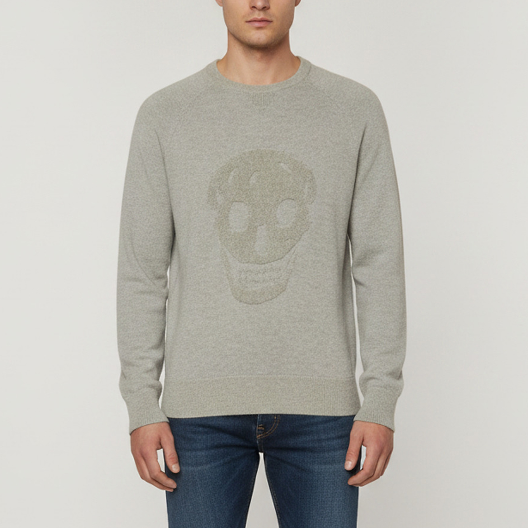 Alexander McQueen Grey Textured Skull Wool Crewneck Sweater XL