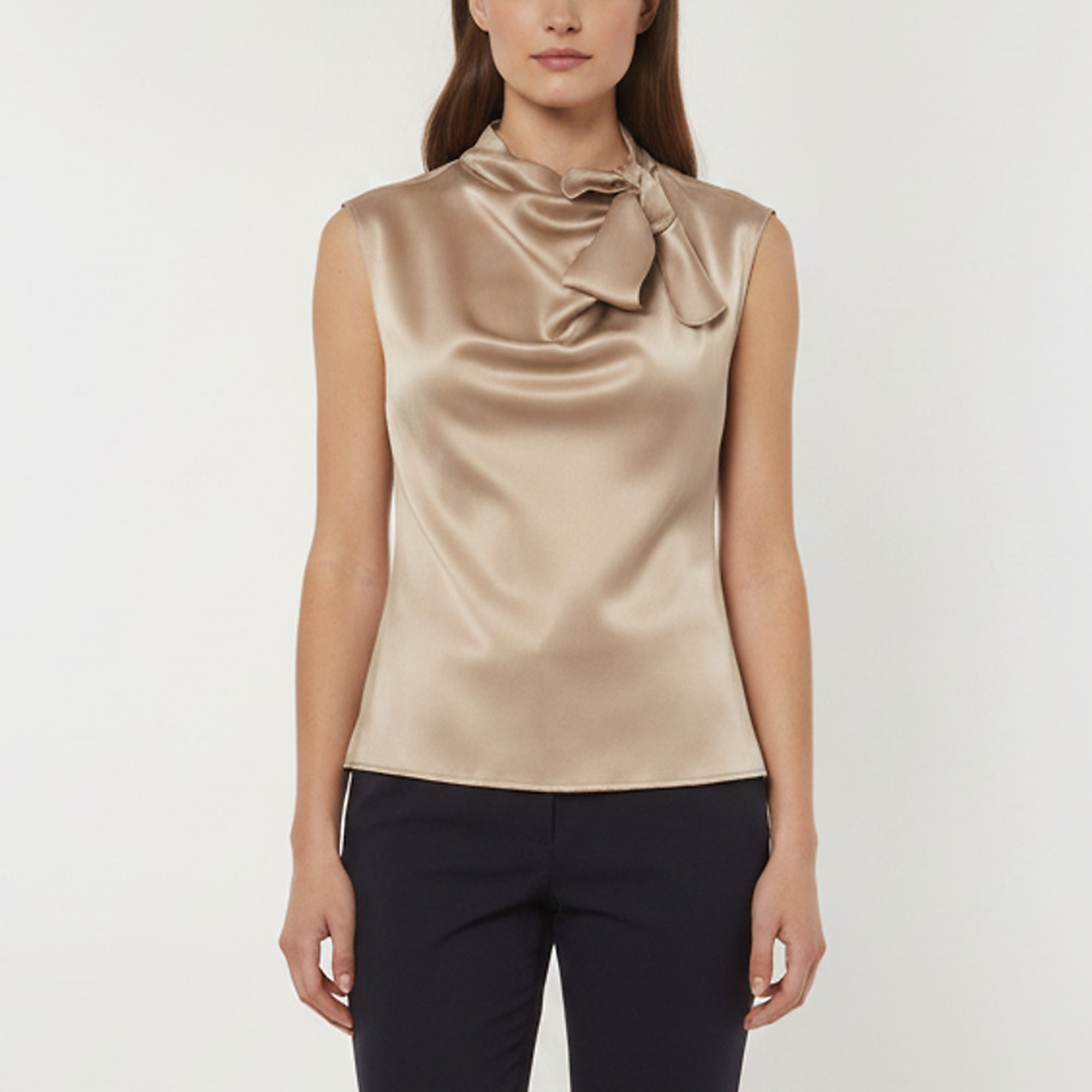 Giorgio Armani Beige Satin Draped Sleeveless Top M