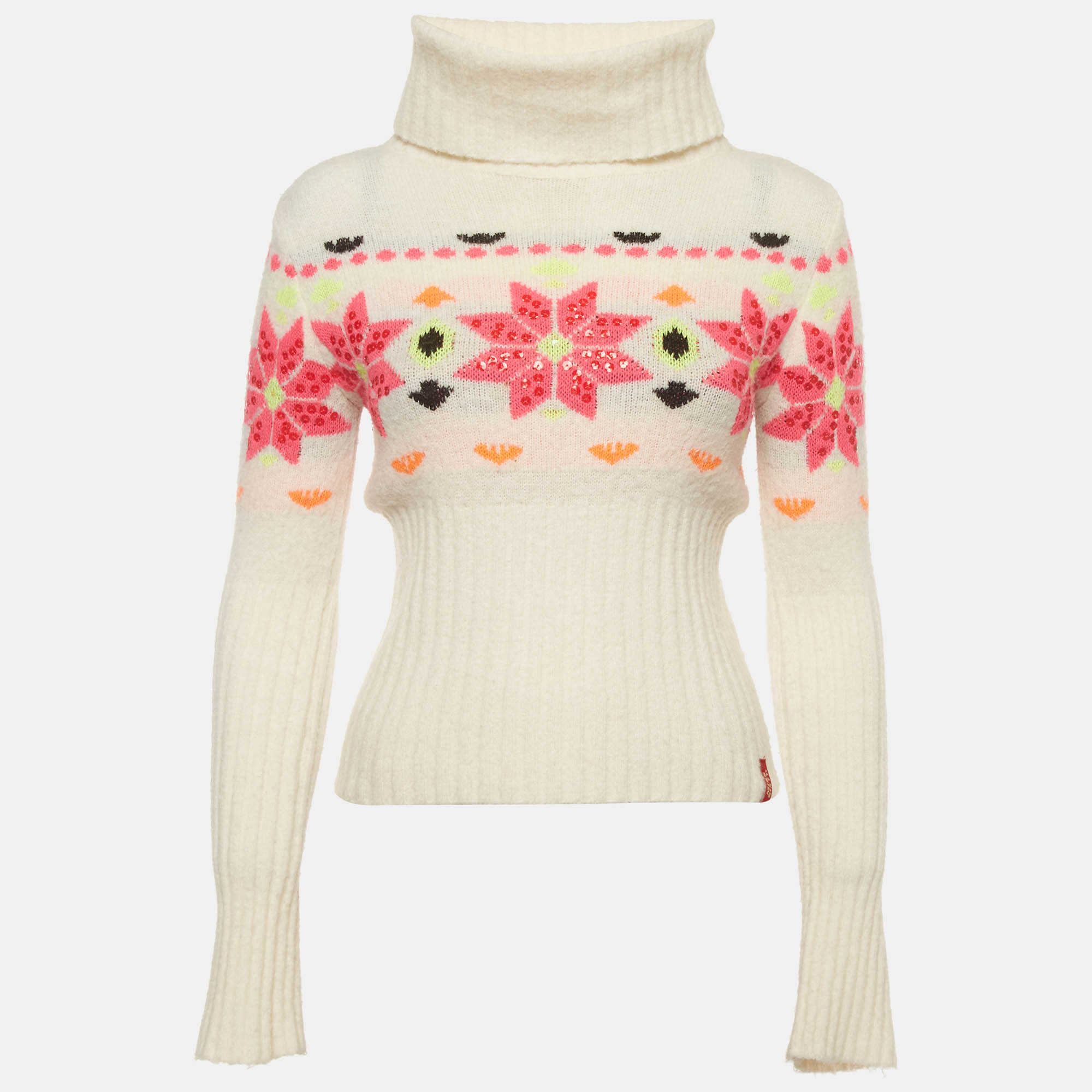 Miss Sixty Vintage Off White Fair Isle Knit Turtleneck Sweater M