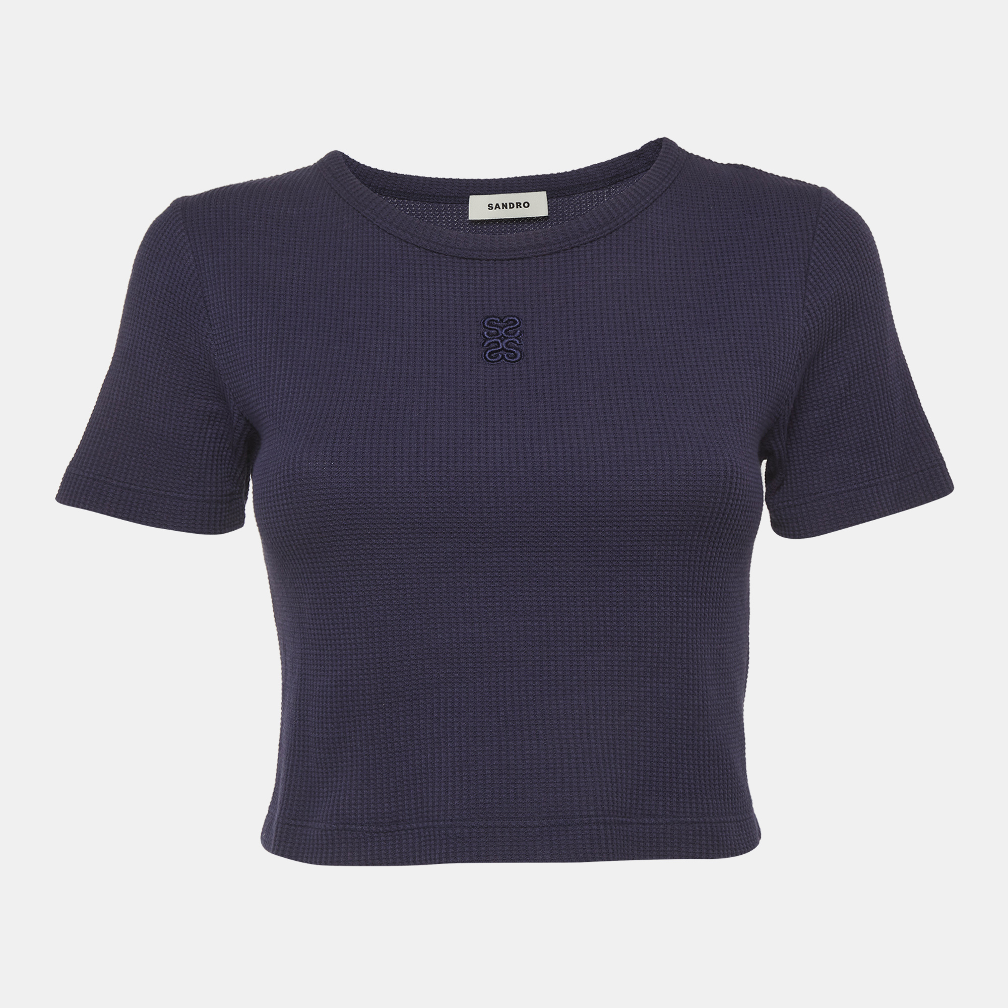 Sandro Blue Waffle Knit Crop Top L