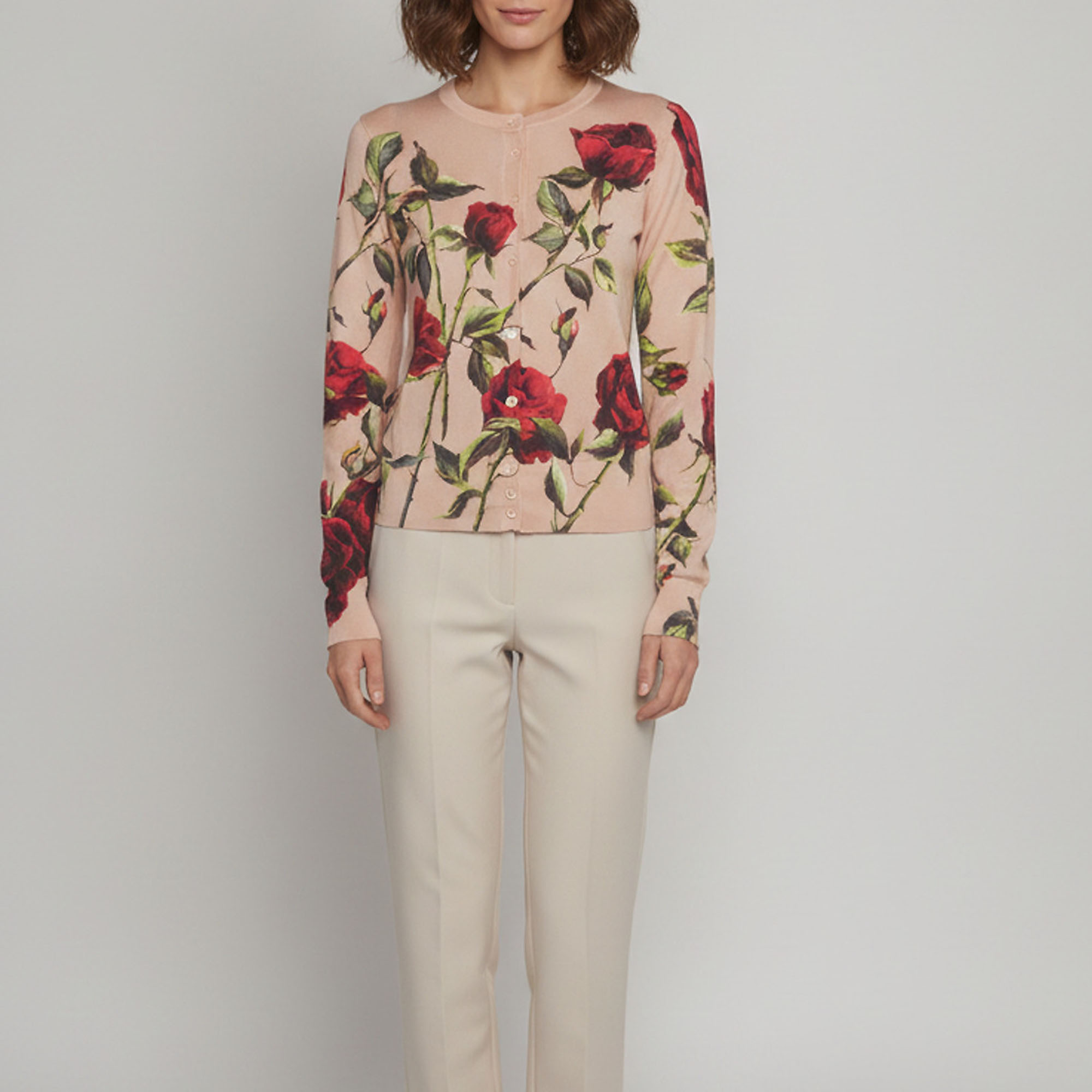 Dolce & Gabbana Pink Floral Print Button Front Cardigan S