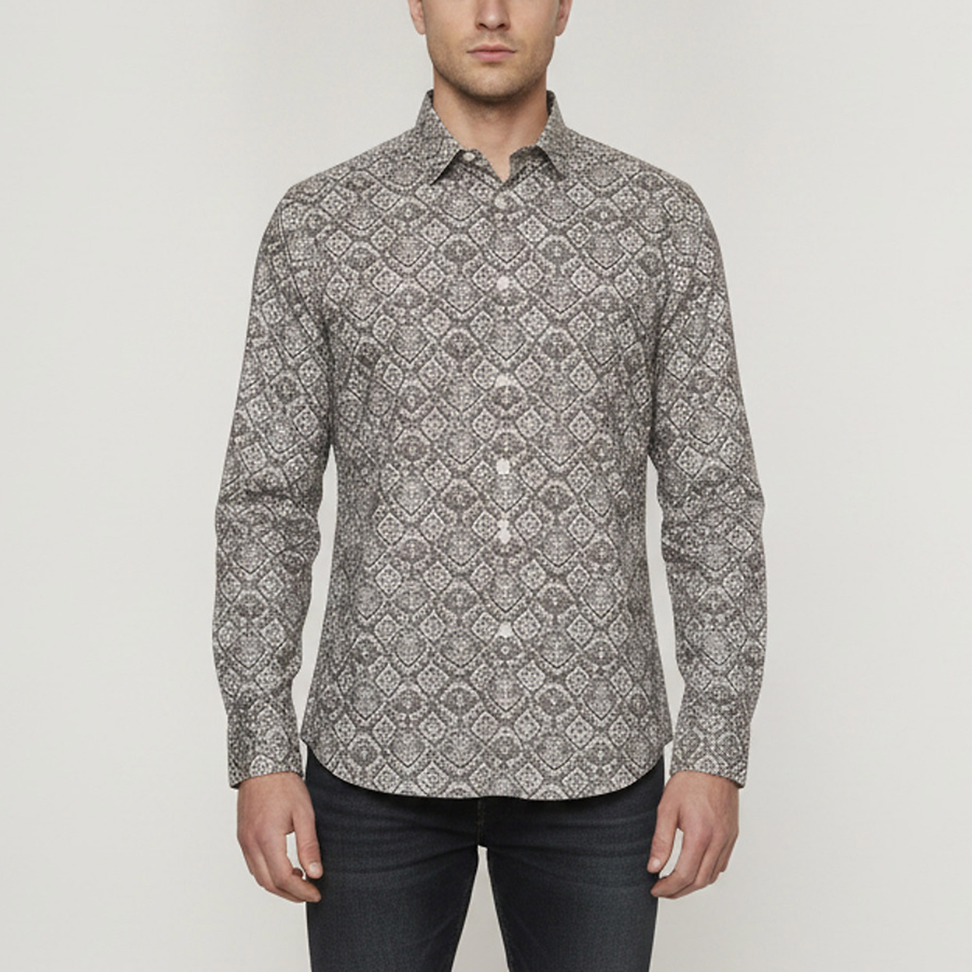 Alexander McQueen Grey Geometric Lace Print Poplin Shirt S