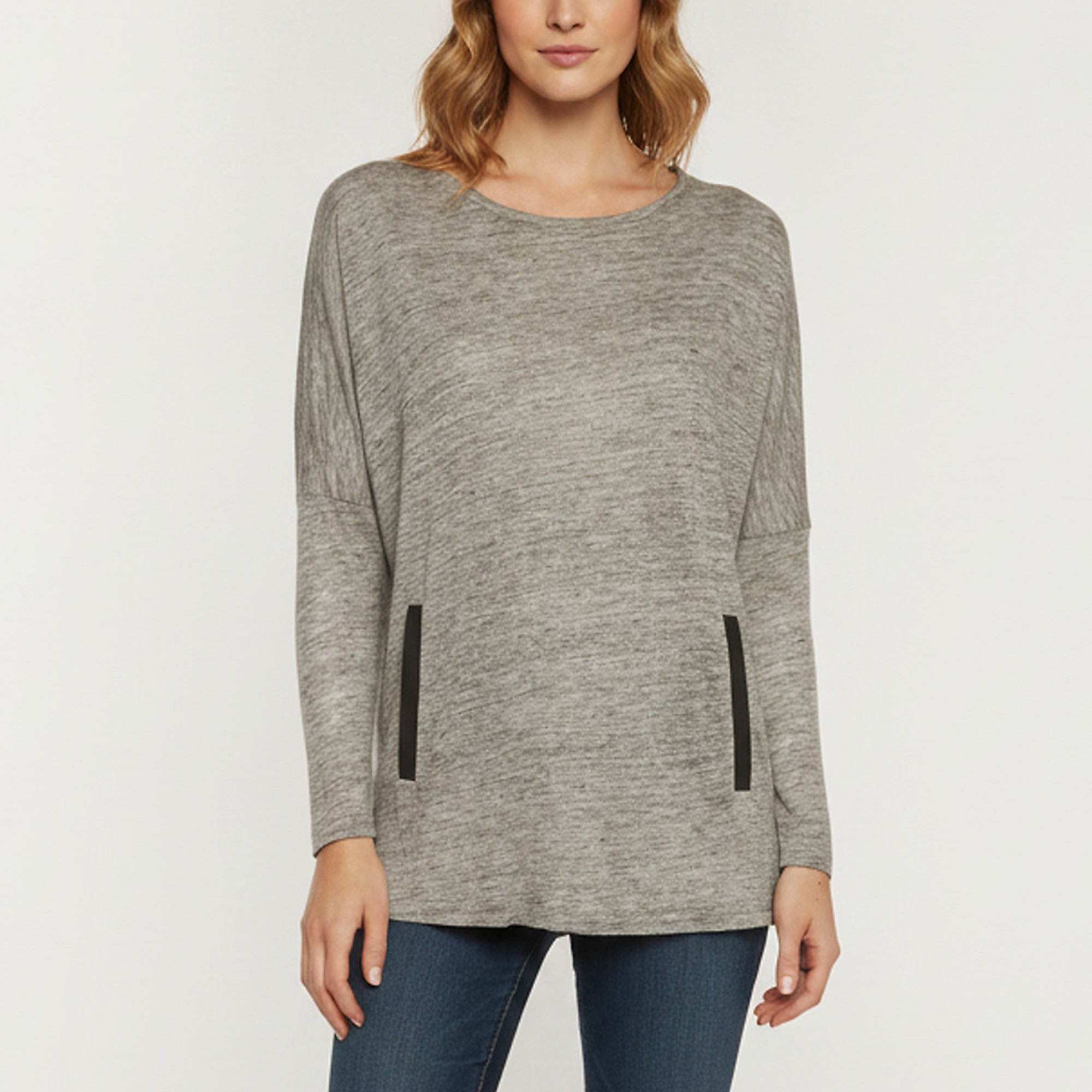 Maje Grey Linen Patch Pocket Long Sleeve Top L