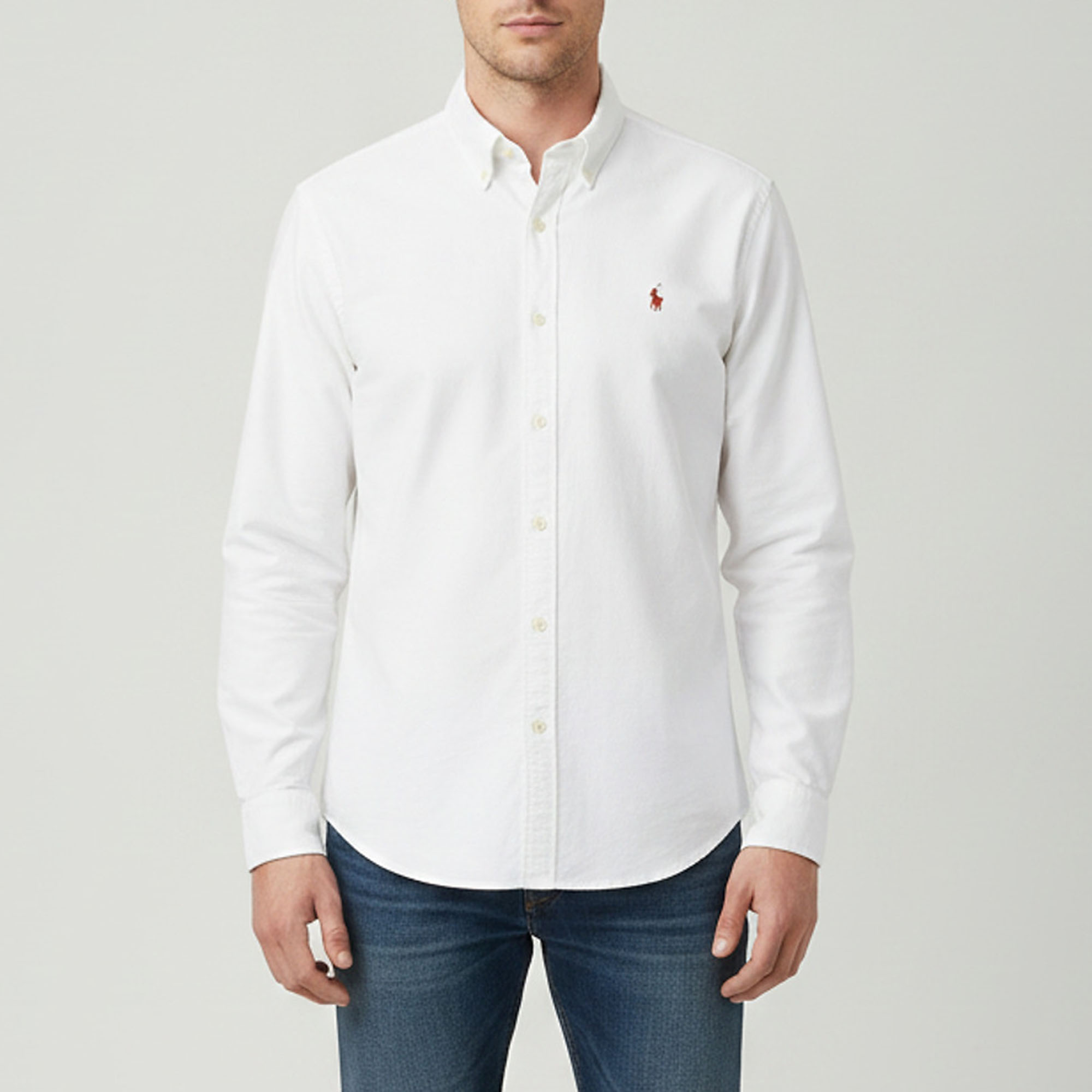 Polo Ralph Lauren White Cotton Custom Fit Oxford Shirt L