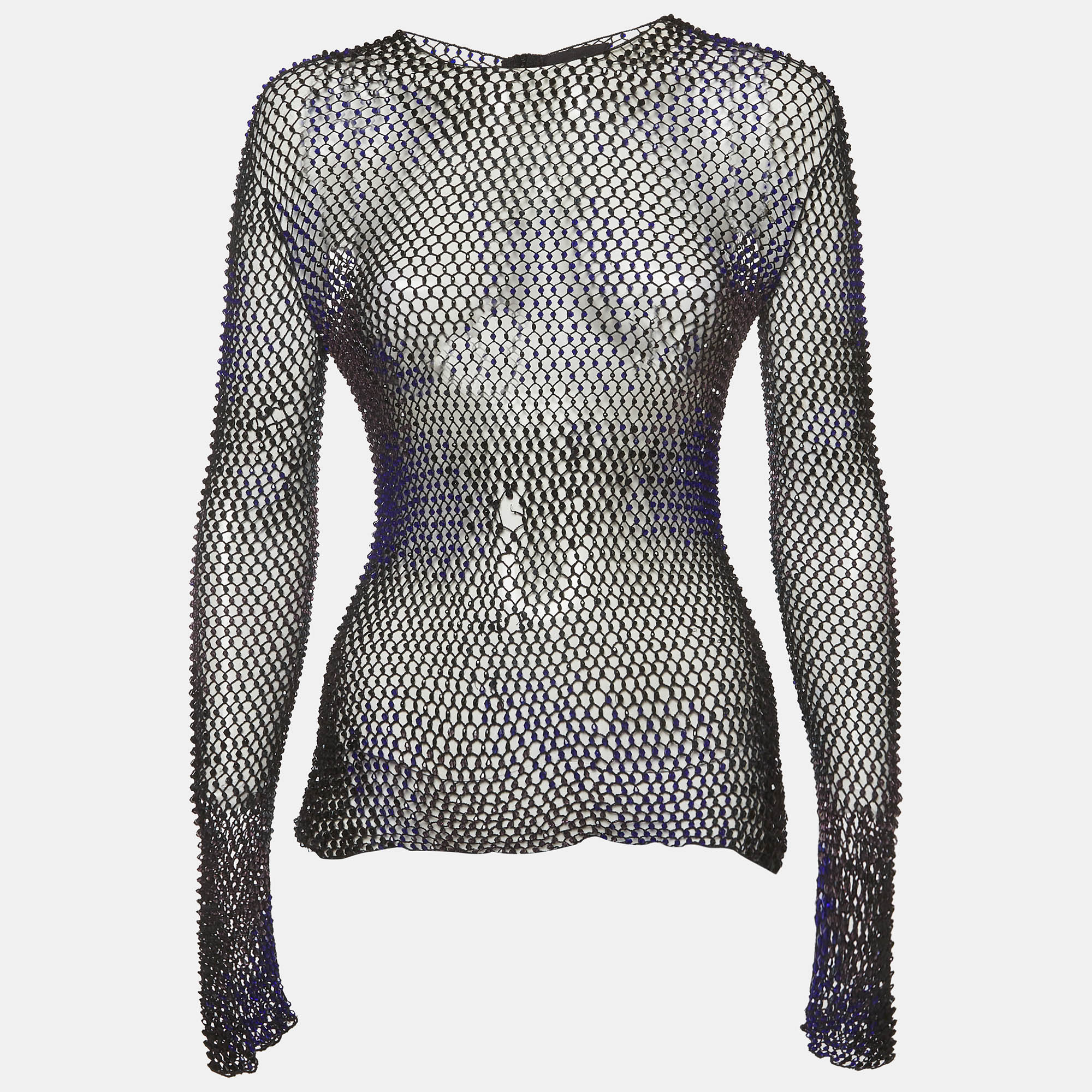 Giorgio Armani Multicolour Embellished Mesh Sheer Top M