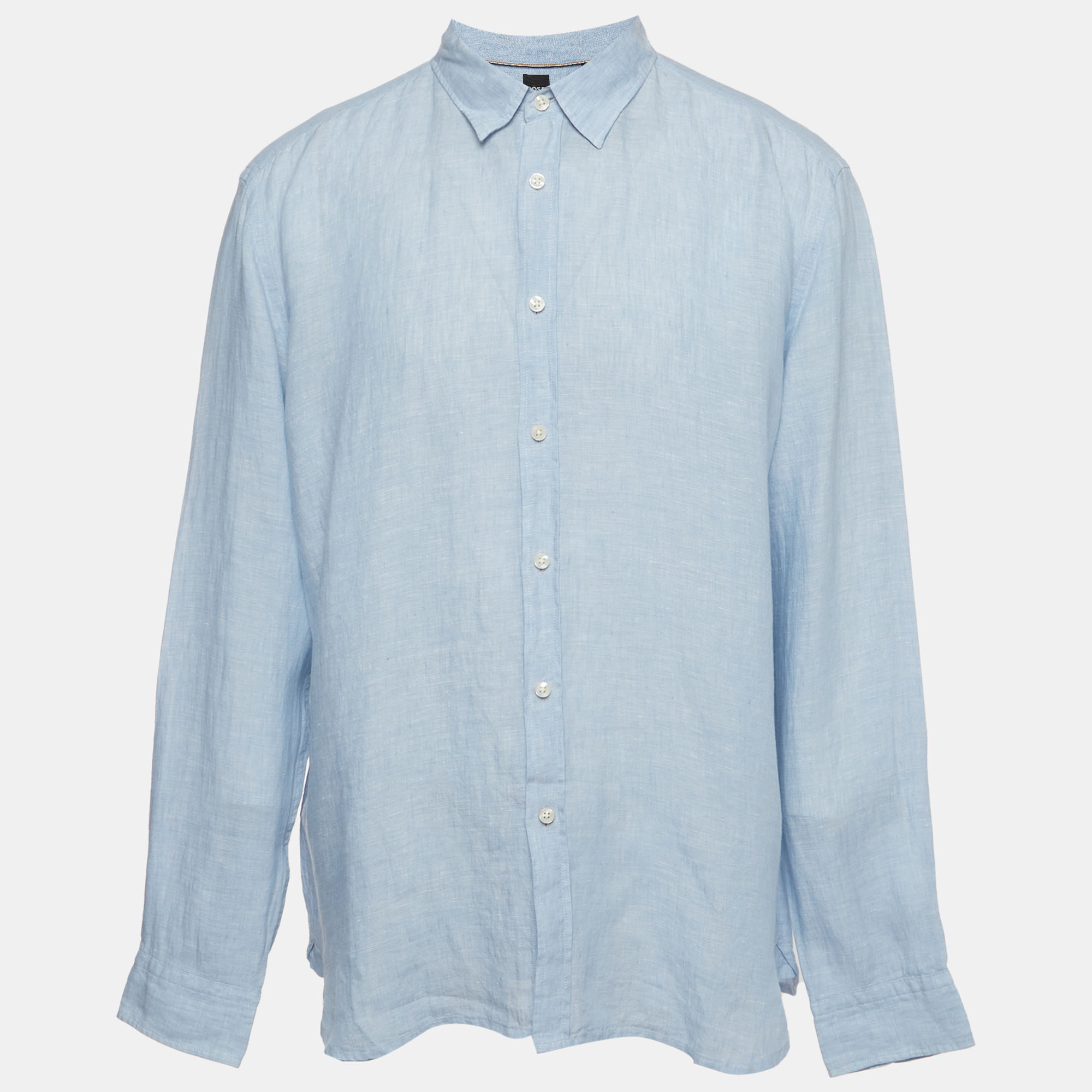 Boss By Hugo Boss Blue Linen Regular Fit Liam Shirt XXL