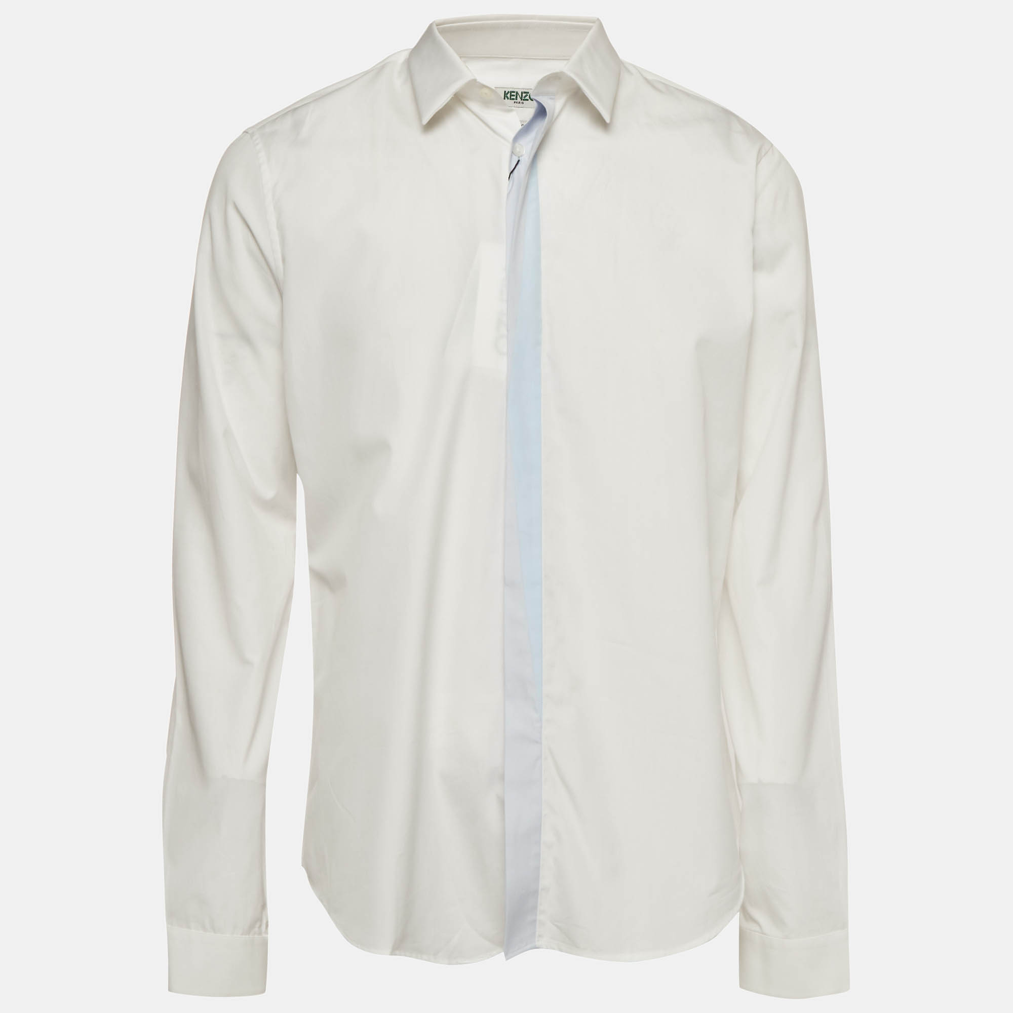 Kenzo White Cotton Button Front Long Sleeve Shirt XL