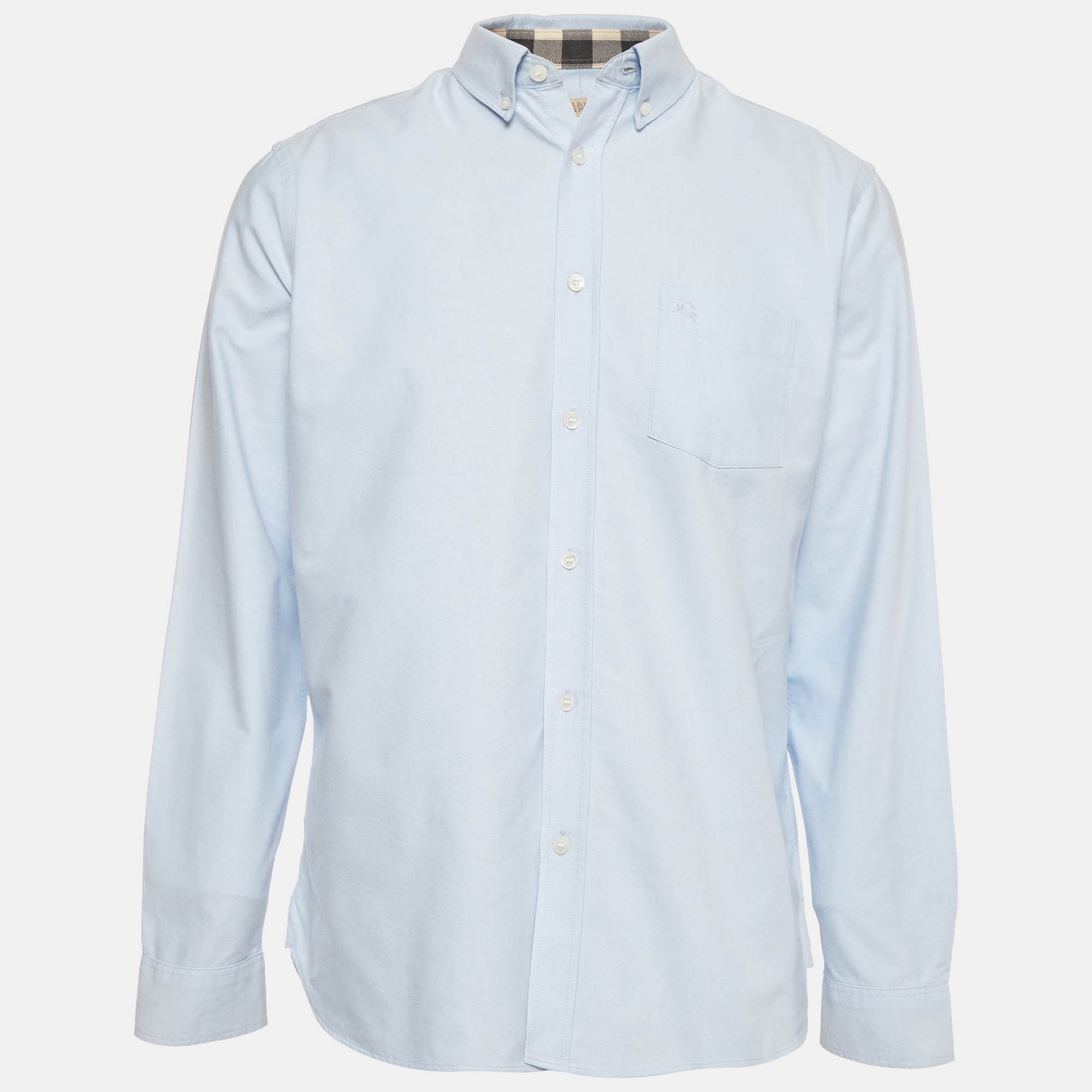 Burberry Blue Logo Embroidered Cotton Button Down Shirt XL Burberry Brit