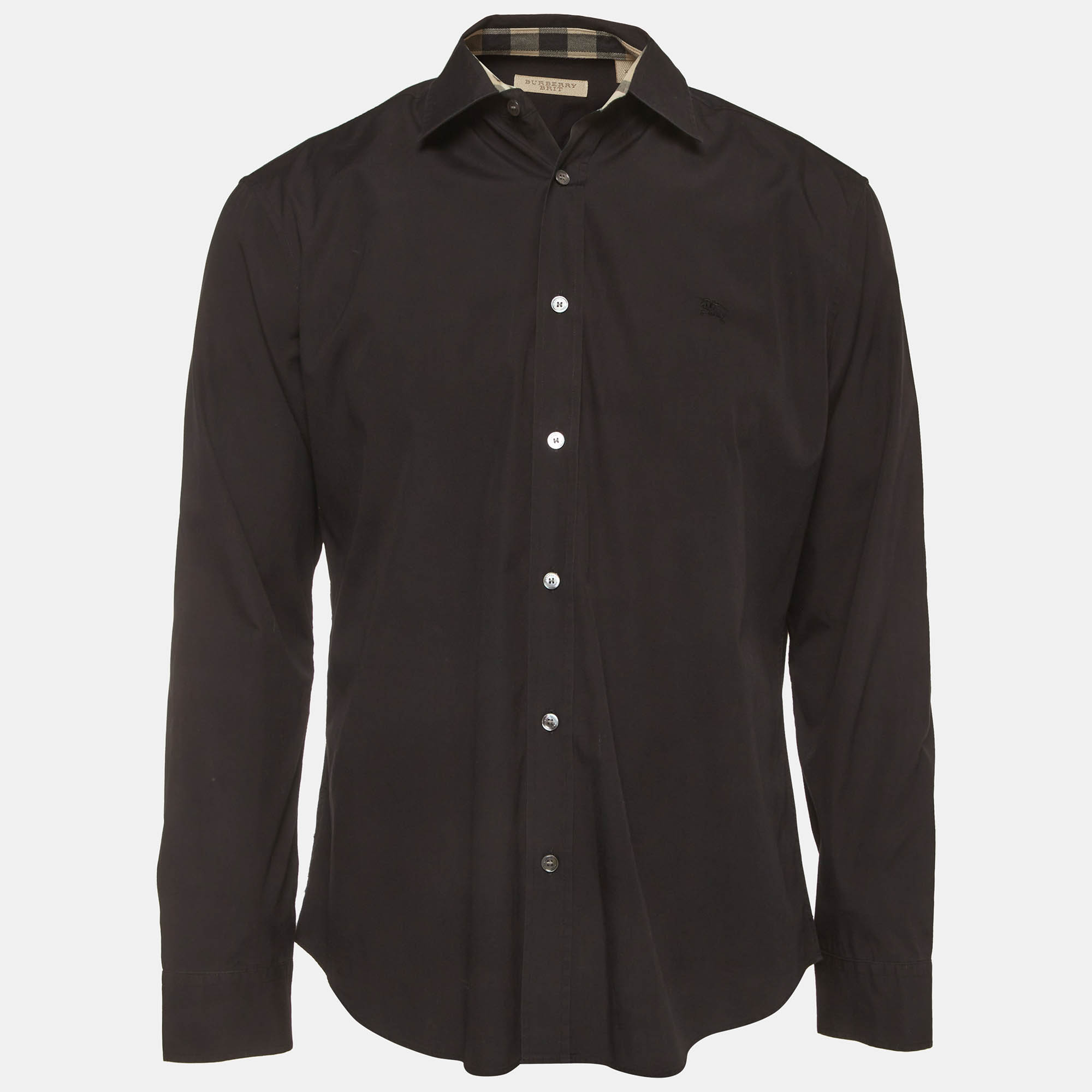 Burberry Brit Black Logo Embroidered Poplin Button Down Shirt XL