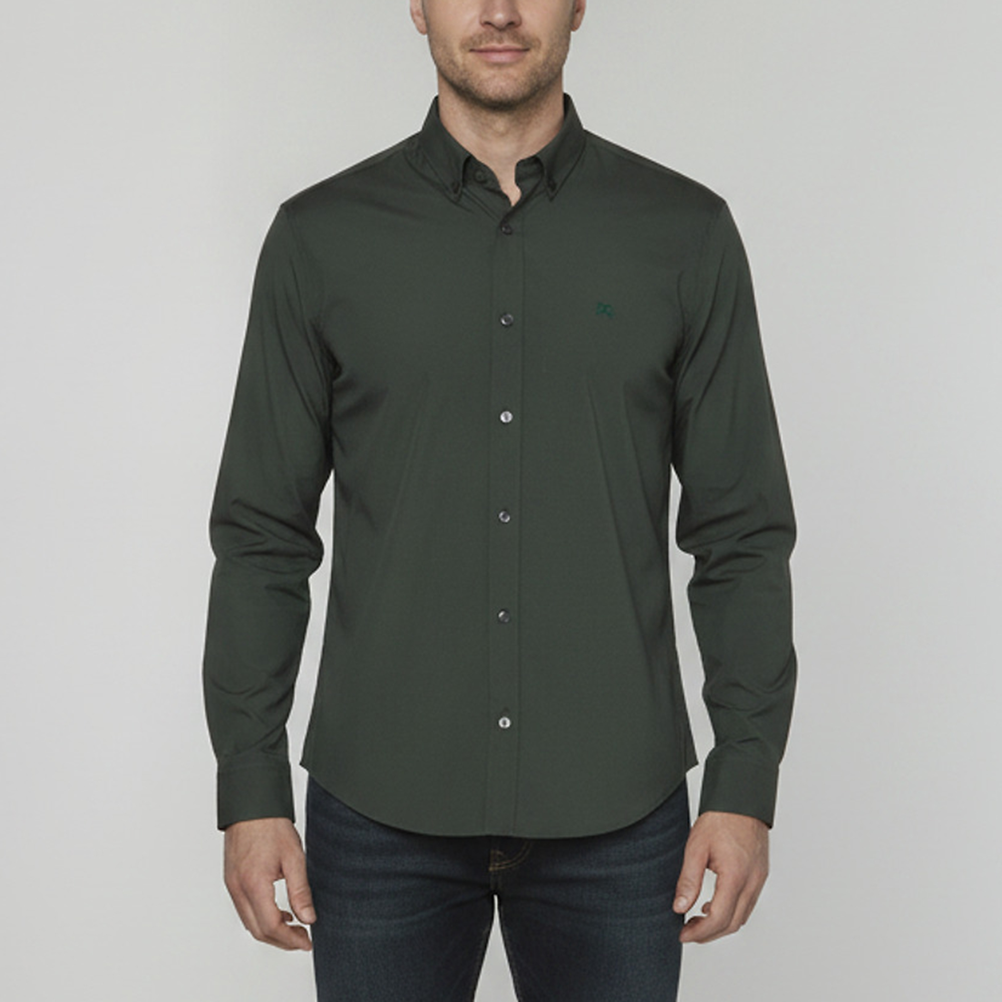 Burberry Green Logo Embroidered Poplin Button Down Shirt L