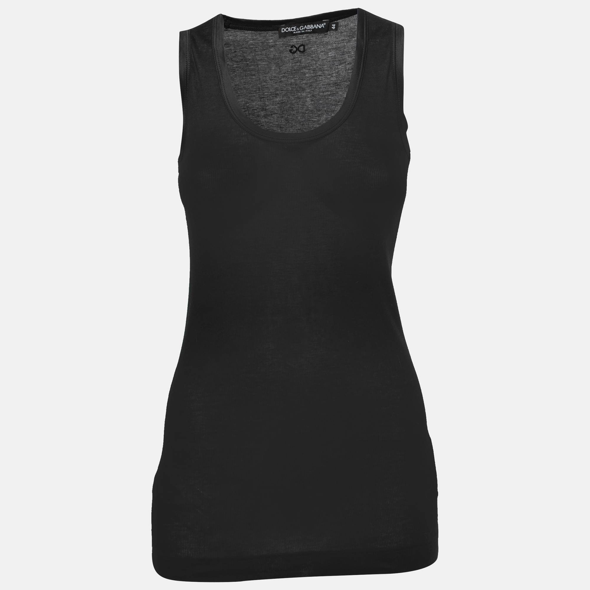 Dolce & Gabbana Black Cotton Knit & Satin Trim Tank Top M