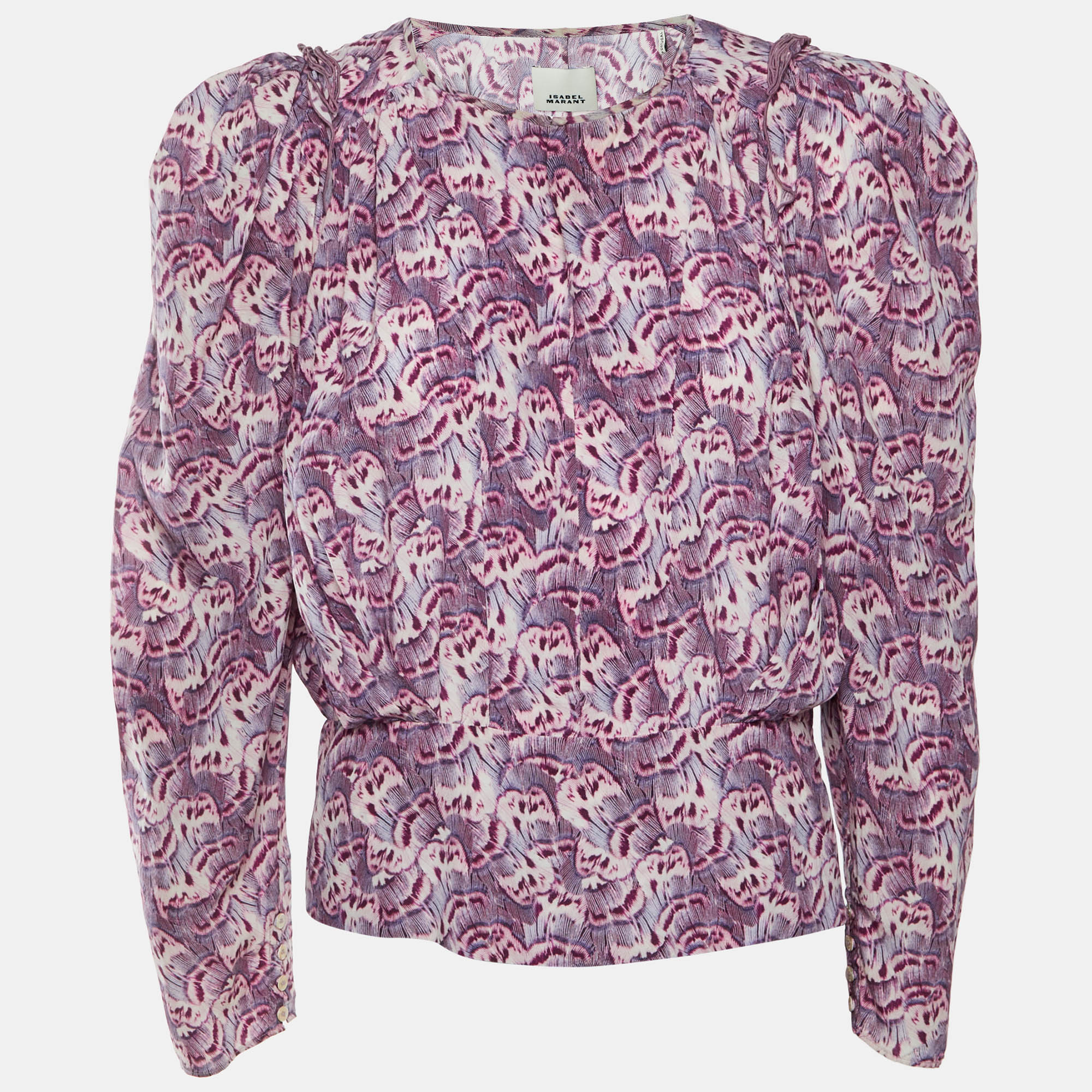 Isabel Marant Pink Printed Crepe Zarga Pleated Top M