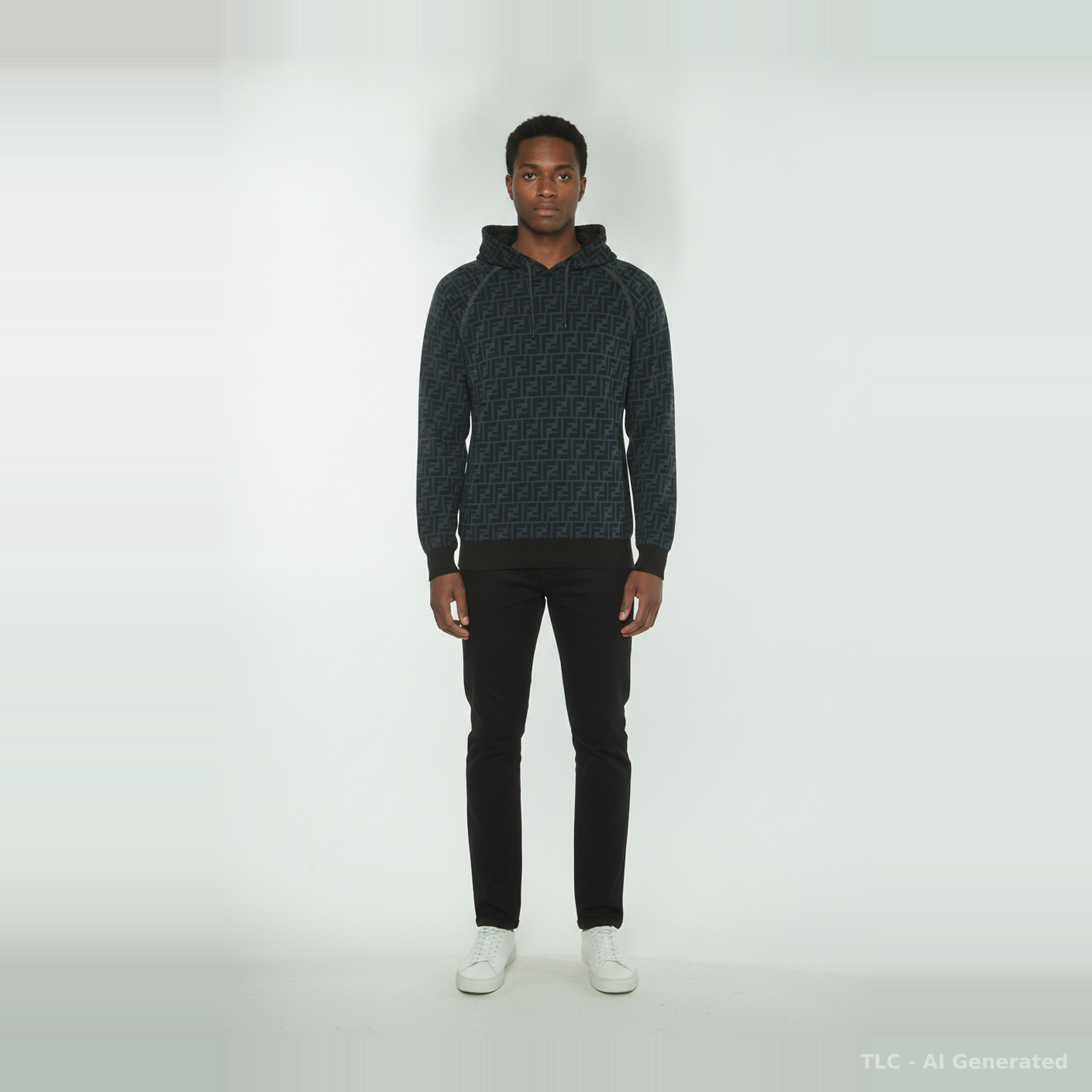 Fendi Green Zucca Print Jersey Drawstring Pullover Hoodie XS