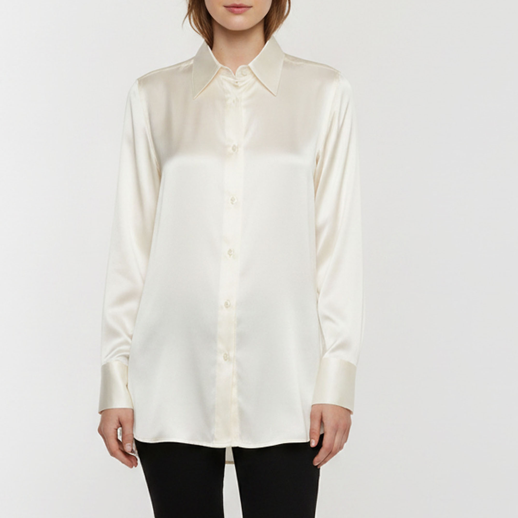 Dolce & Gabbana Cream Satin Long Sleeve Shirt M