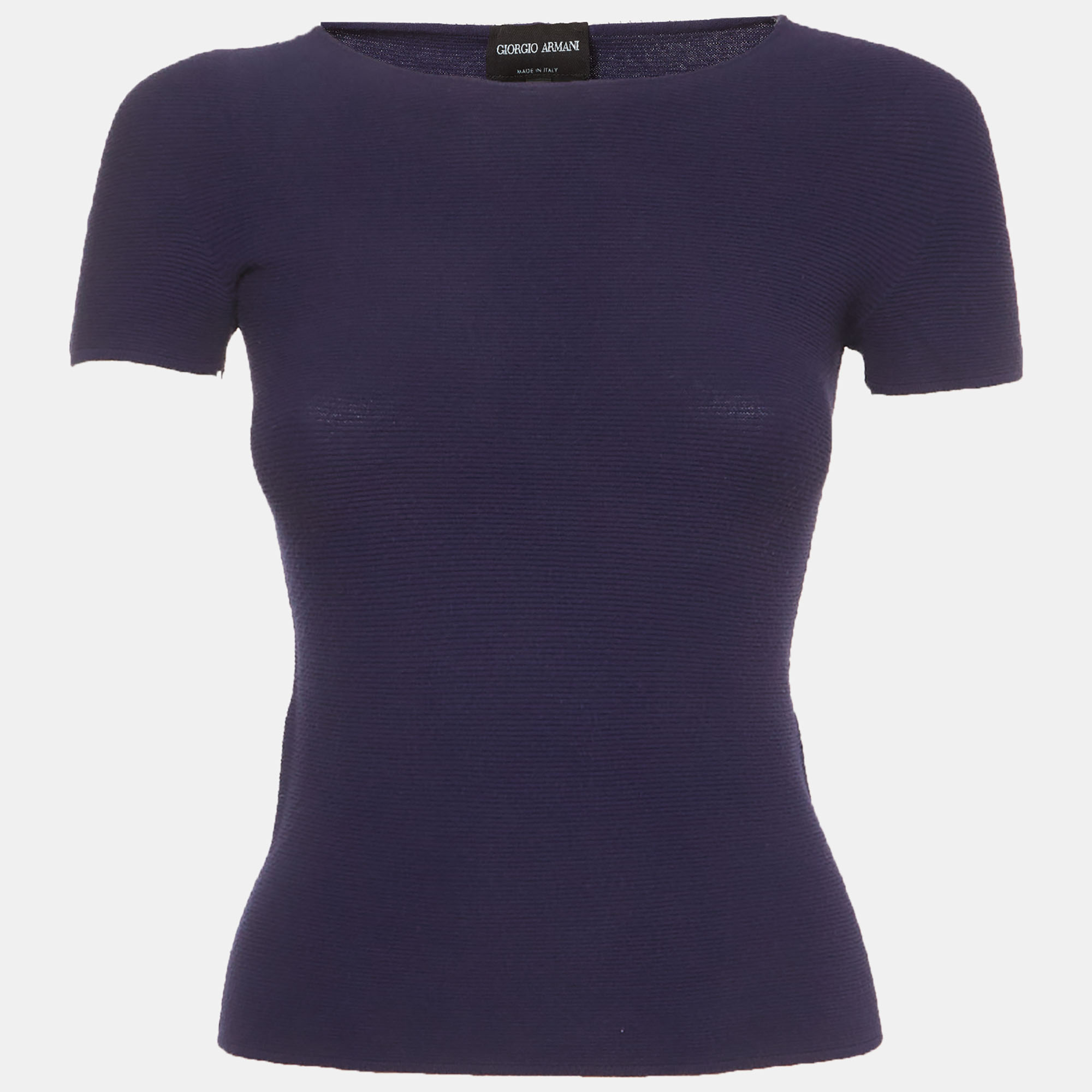 Giorgio Armani Blue Stretch Knit Short Sleeves Top M