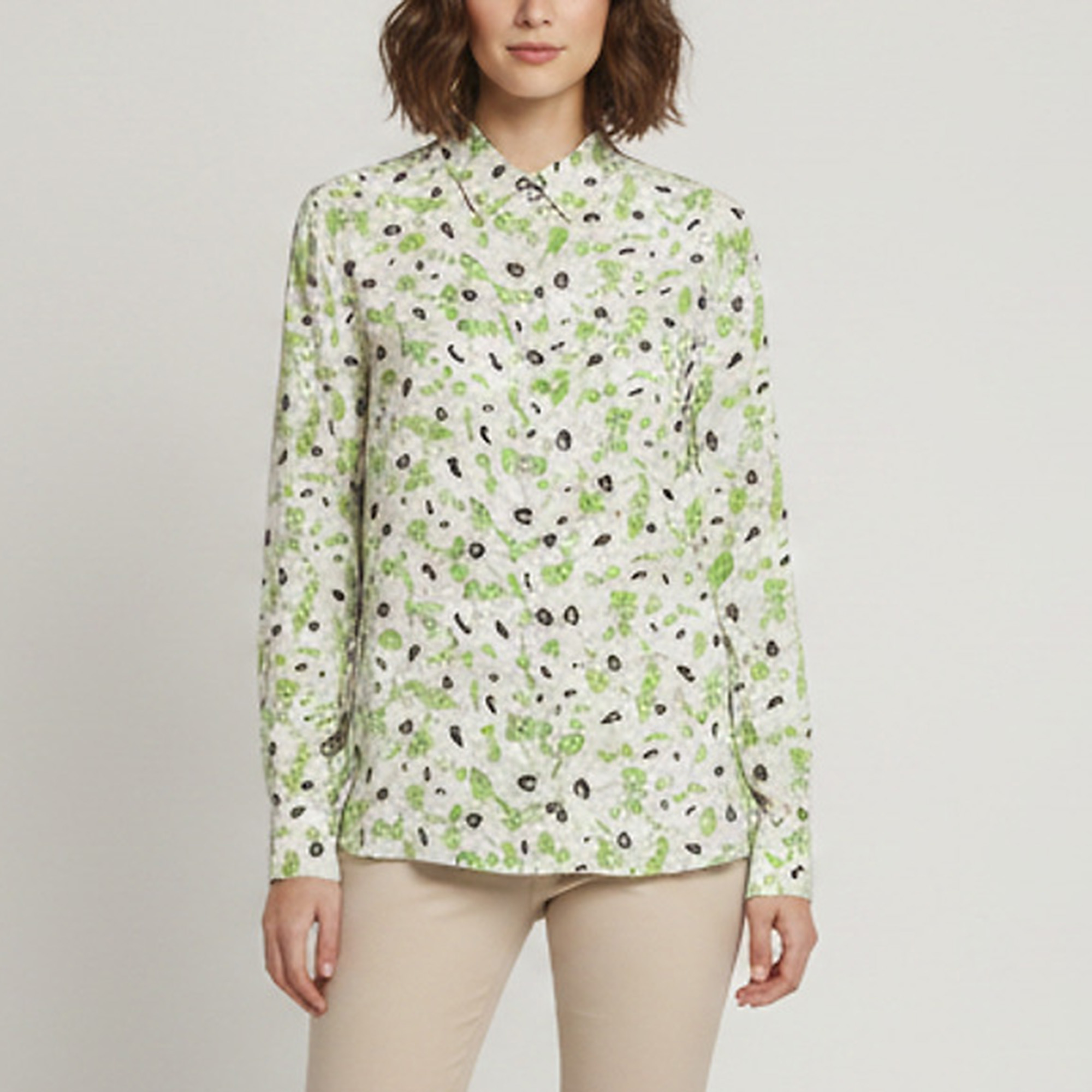 Stella McCartney Grey Floral Print Silk Crepe Shirt L