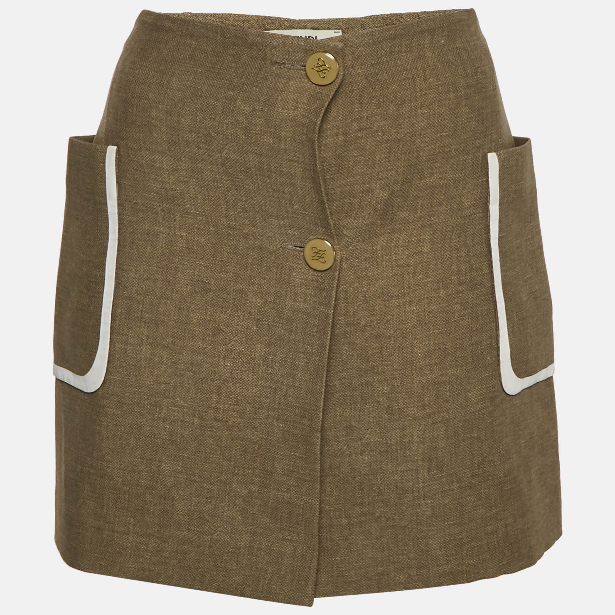 Fendi Brown Wool Blend Button Front Mini Skirt XS
